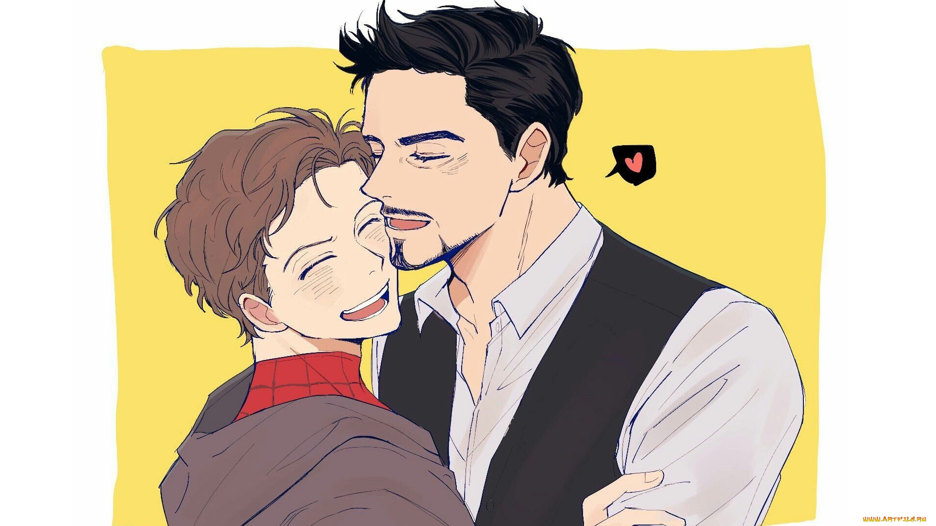 рисованное, кино, старкер, роберт, дауни, мл, человек, паук, возвращение, домой, spider, man, homecoming, питер, пакер, объятия, арт, starker, том, холланд, тони, старк