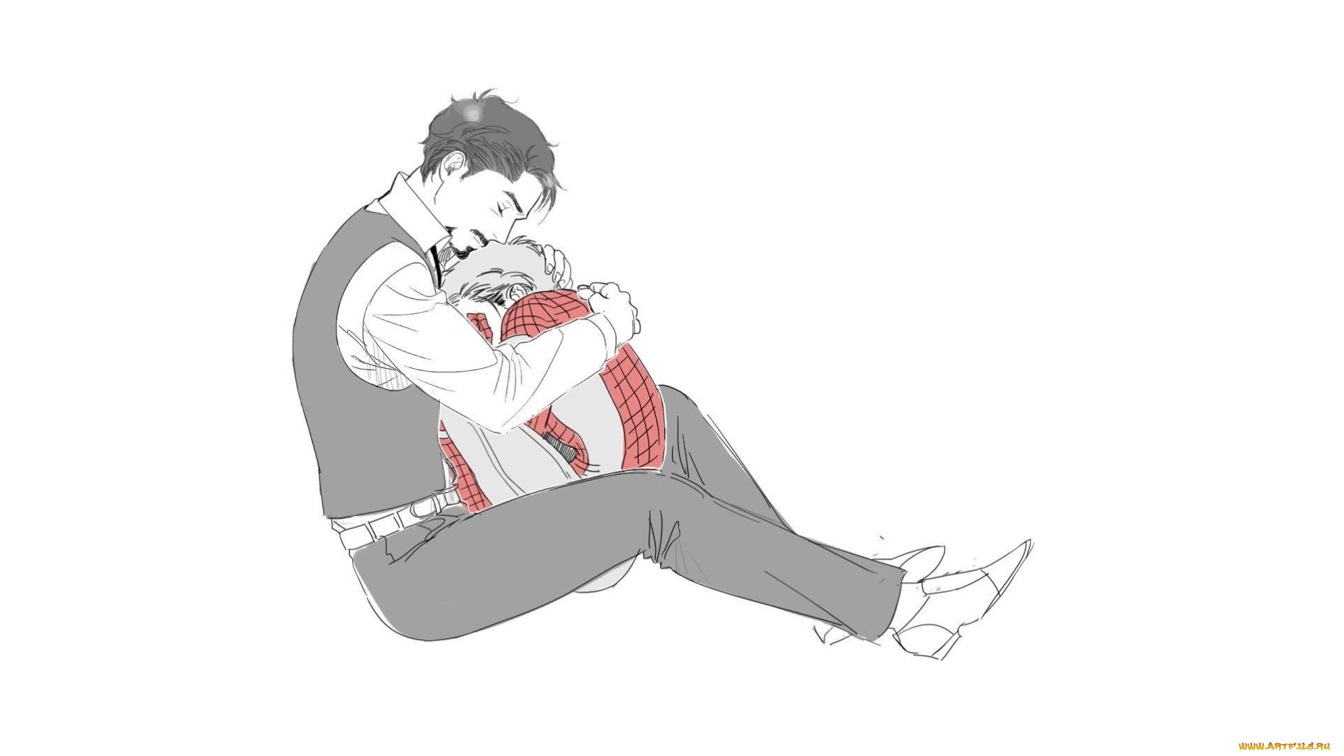 рисованное, кино, старкер, роберт, дауни, мл, человек, паук, возвращение, домой, spider, man, homecoming, питер, пакер, объятия, арт, starker, том, холланд, тони, старк