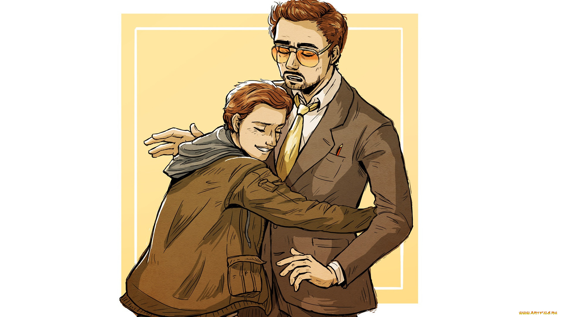 рисованное, кино, том, холланд, человек, паук, возвращение, домой, spider, man, homecoming, питер, пакер, роберт, дауни, мл, объятия, арт, starker, тони, старк