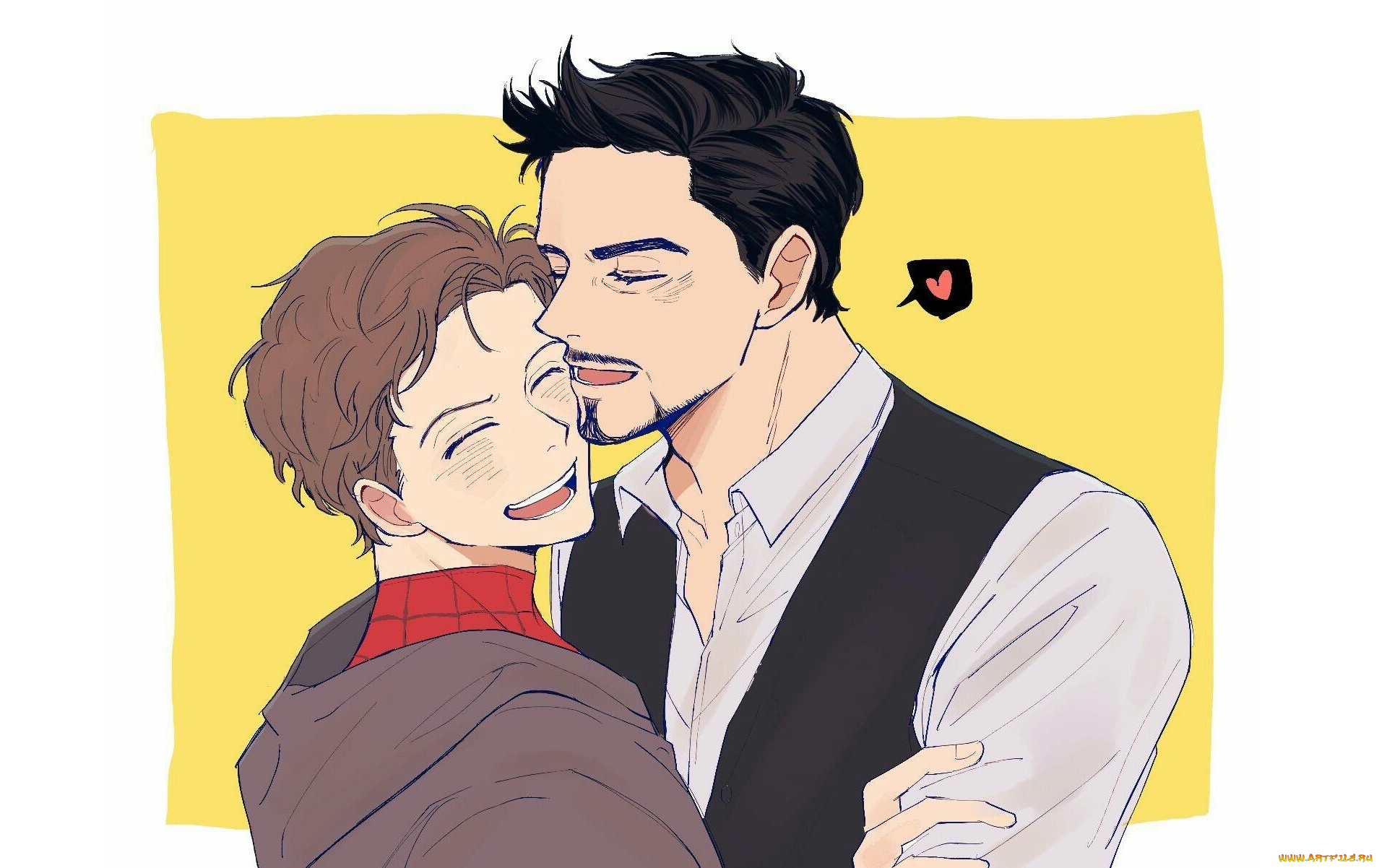 рисованное, кино, старкер, роберт, дауни, мл, человек, паук, возвращение, домой, spider, man, homecoming, питер, пакер, объятия, арт, starker, том, холланд, тони, старк