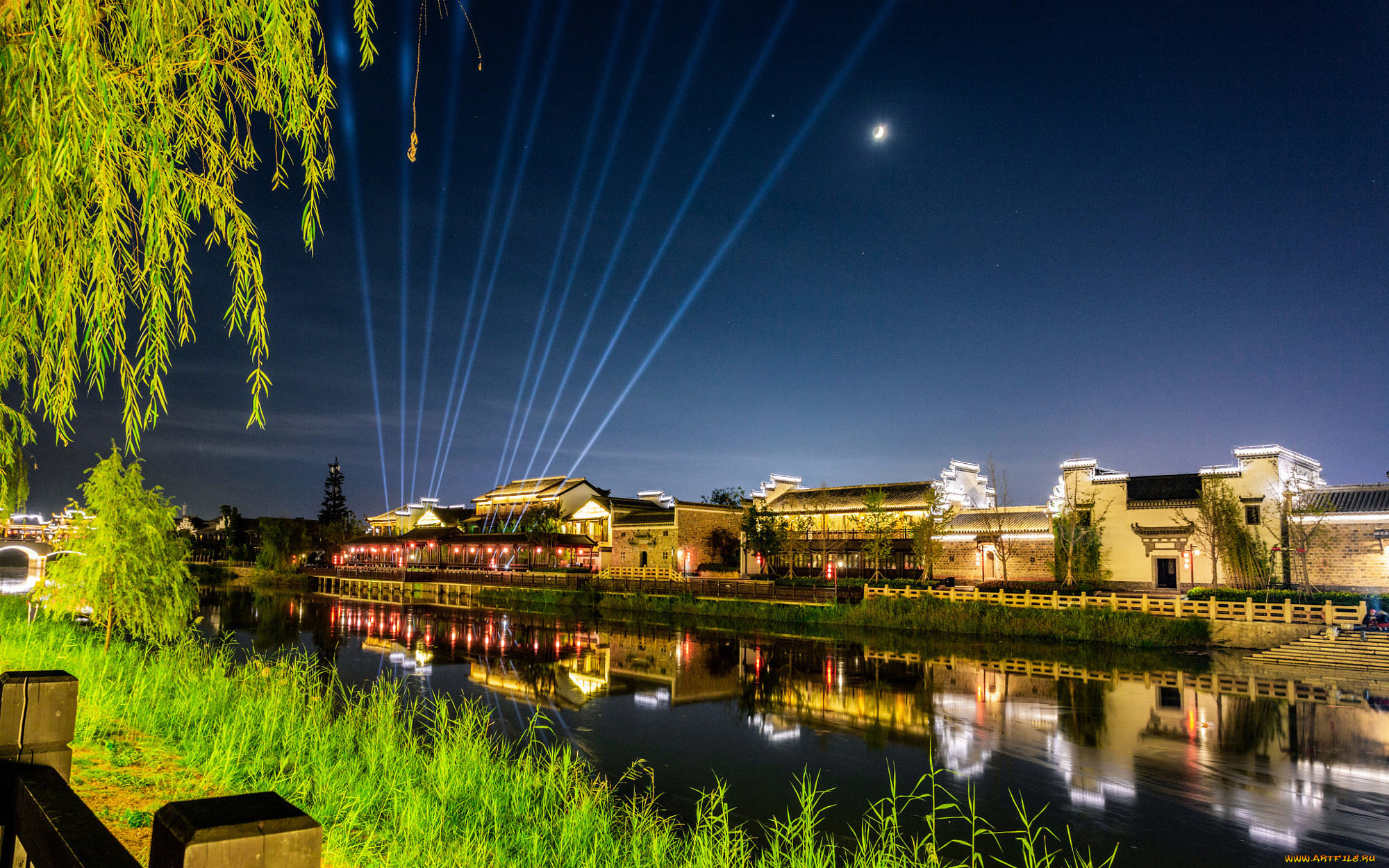 города, -, огни, ночного, города, аньхой, уху, древний, город, цзюцзи