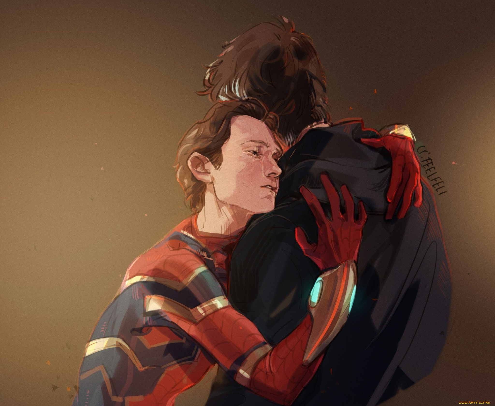 рисованное, кино, spider, man, homecoming, тони, старк, том, холланд, арт, starker, человек, паук, возвращение, домой, роберт, дауни, мл, старкер, объятия, питер, пакер