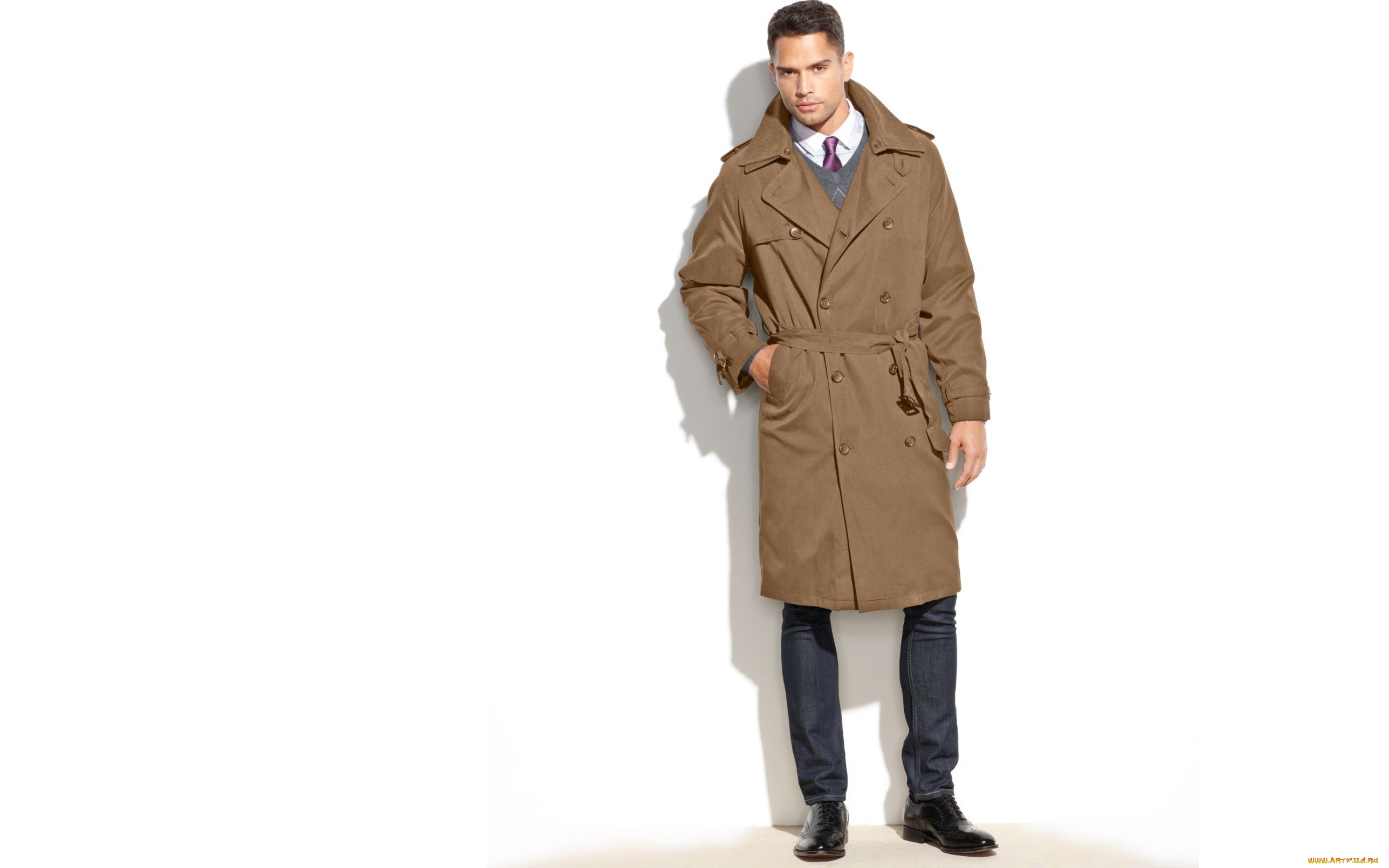 мужчины, -, unsort, джинсы, плащ, брюнет, галстук