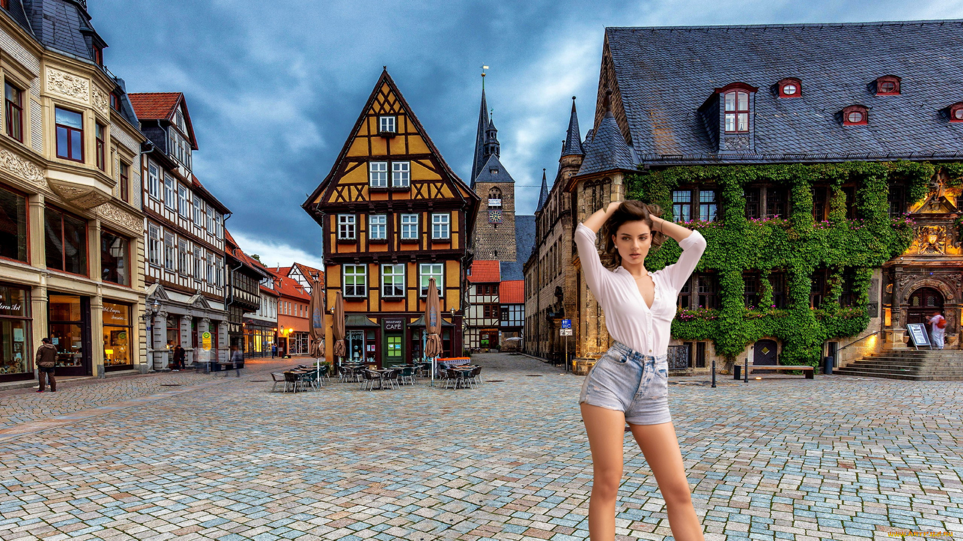 девушки, -, брюнетки, , шатенки, площадь, брюнетка, блузка, шорты, поза