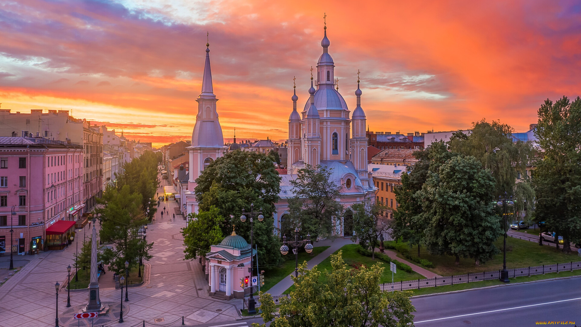 города, санкт-петербург, , петергоф, , россия, здания, вечер, санкт, петербург, улицы, андреевский, собор, православие