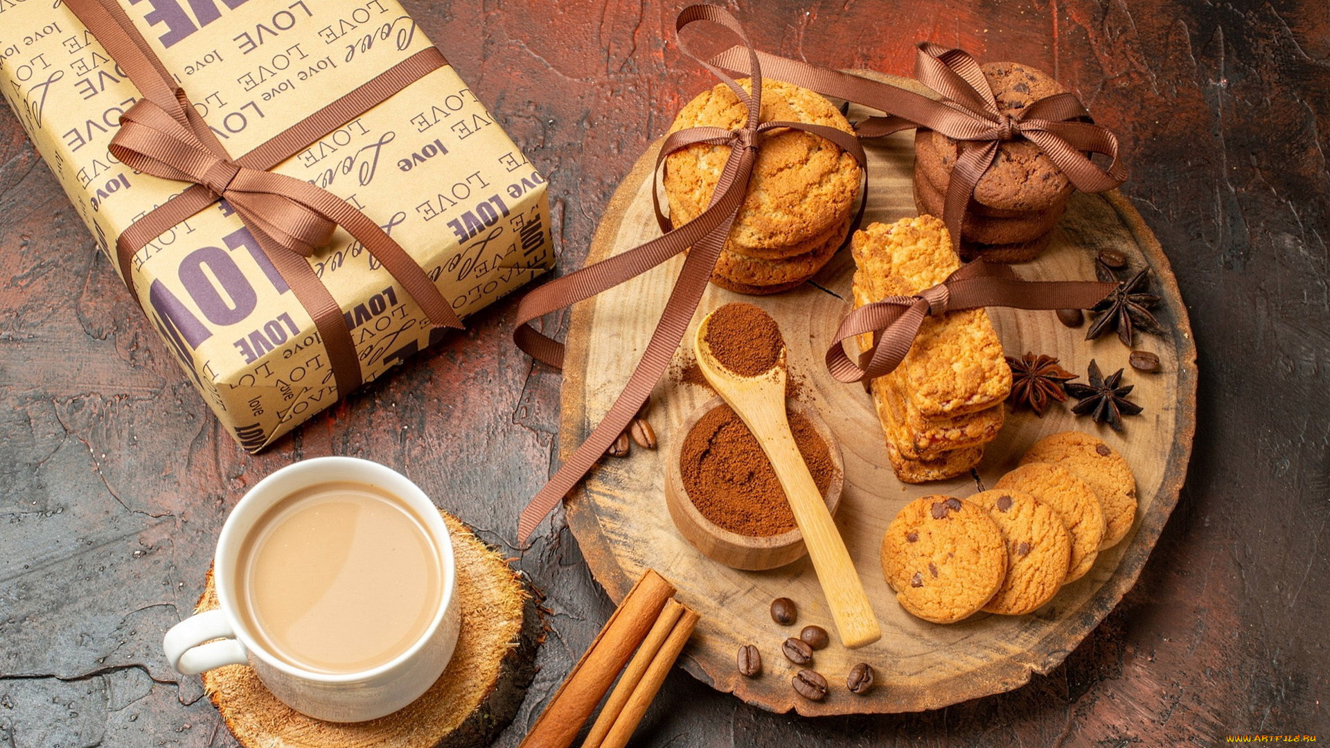 еда, пирожные, , кексы, , печенье, кофе, печенье, анис, ленты, корица
