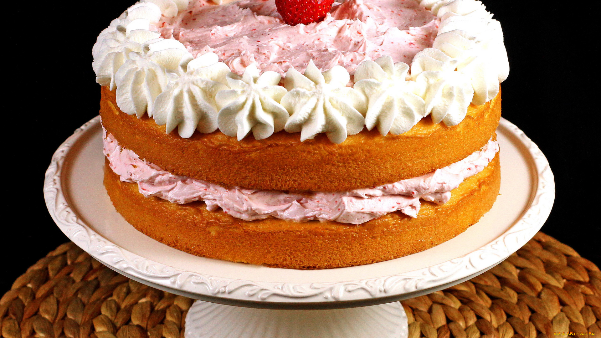 еда, торты, крем, торт, клубника