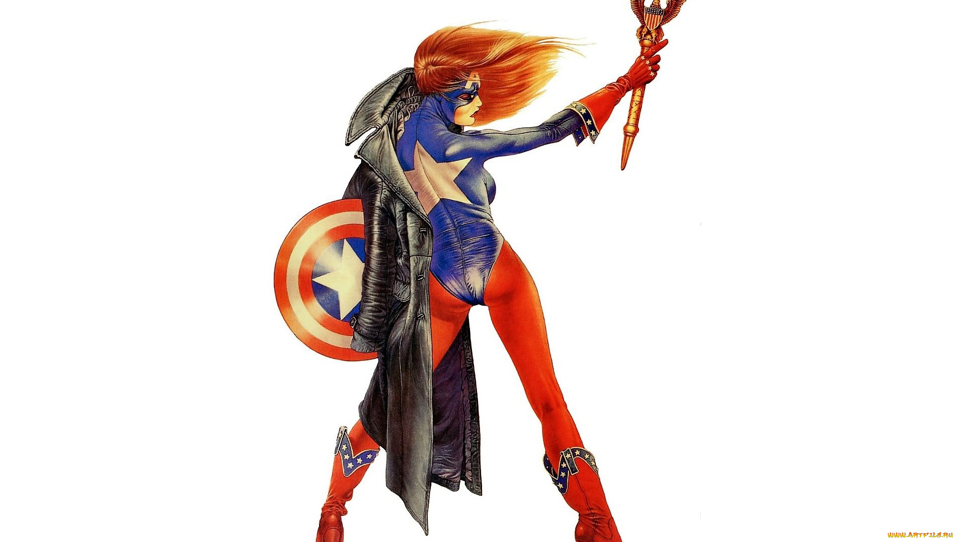 рисованное, chris, achilleos, девушка, жезл, плащ, щит, костюм