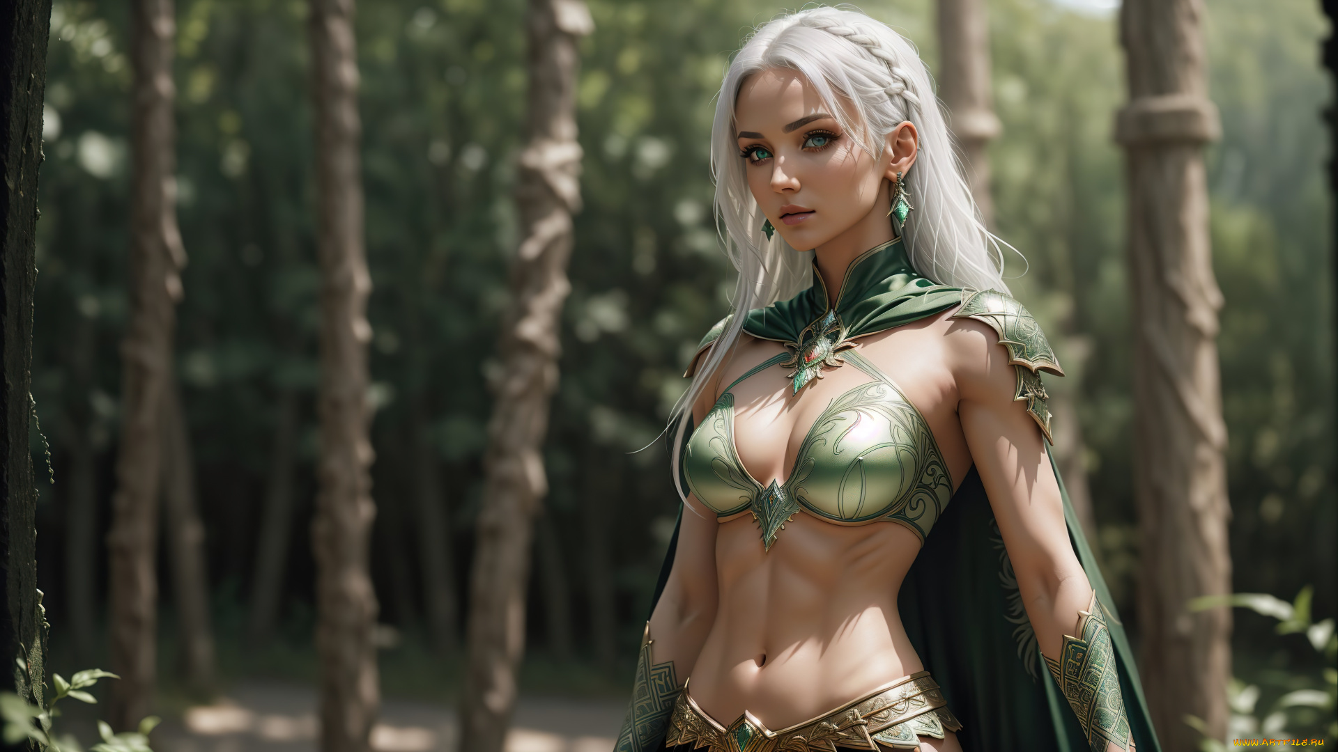 3д, 3д, графика, фантазия, , fantasy, girl, nature, art, digital, white, hair