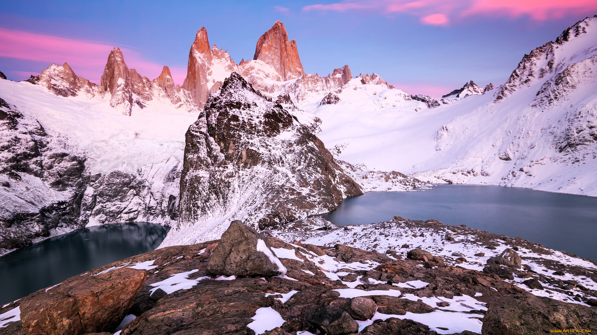 природа, реки, озера, скалы, снег, небо, облака, река, закат