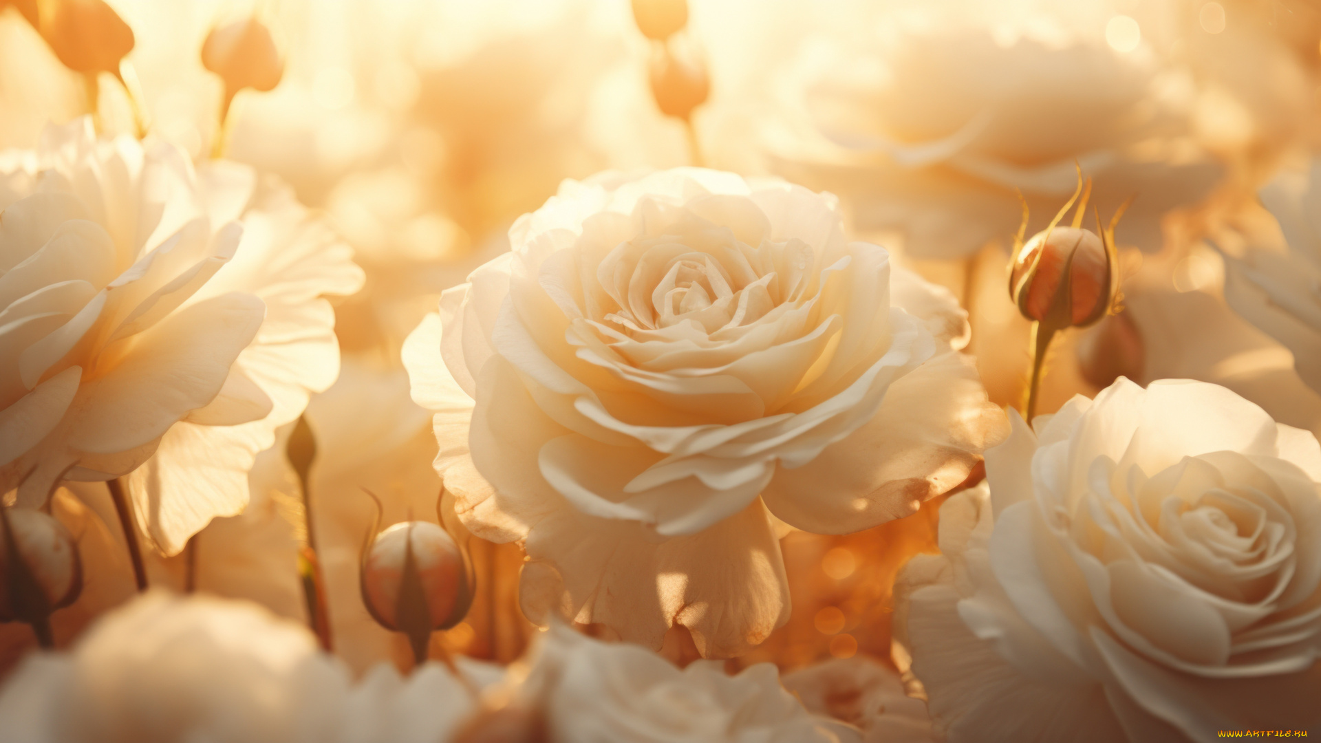 разное, компьютерный, дизайн, свет, цветы, розы, букет, нежные, белые, кремовые, ии-арт