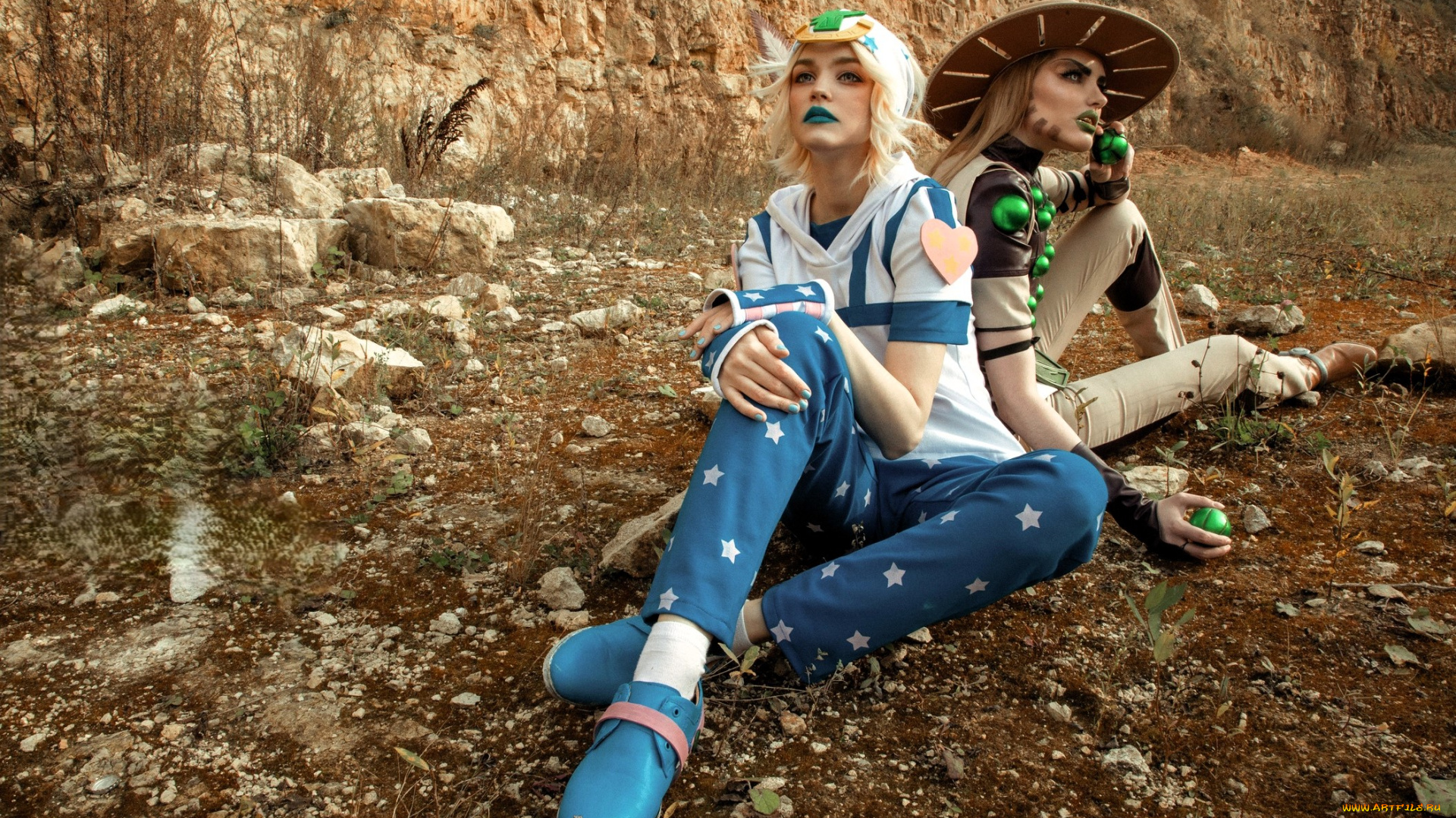 девушки, tenletters, образы, наряды, косплей, камни, скала