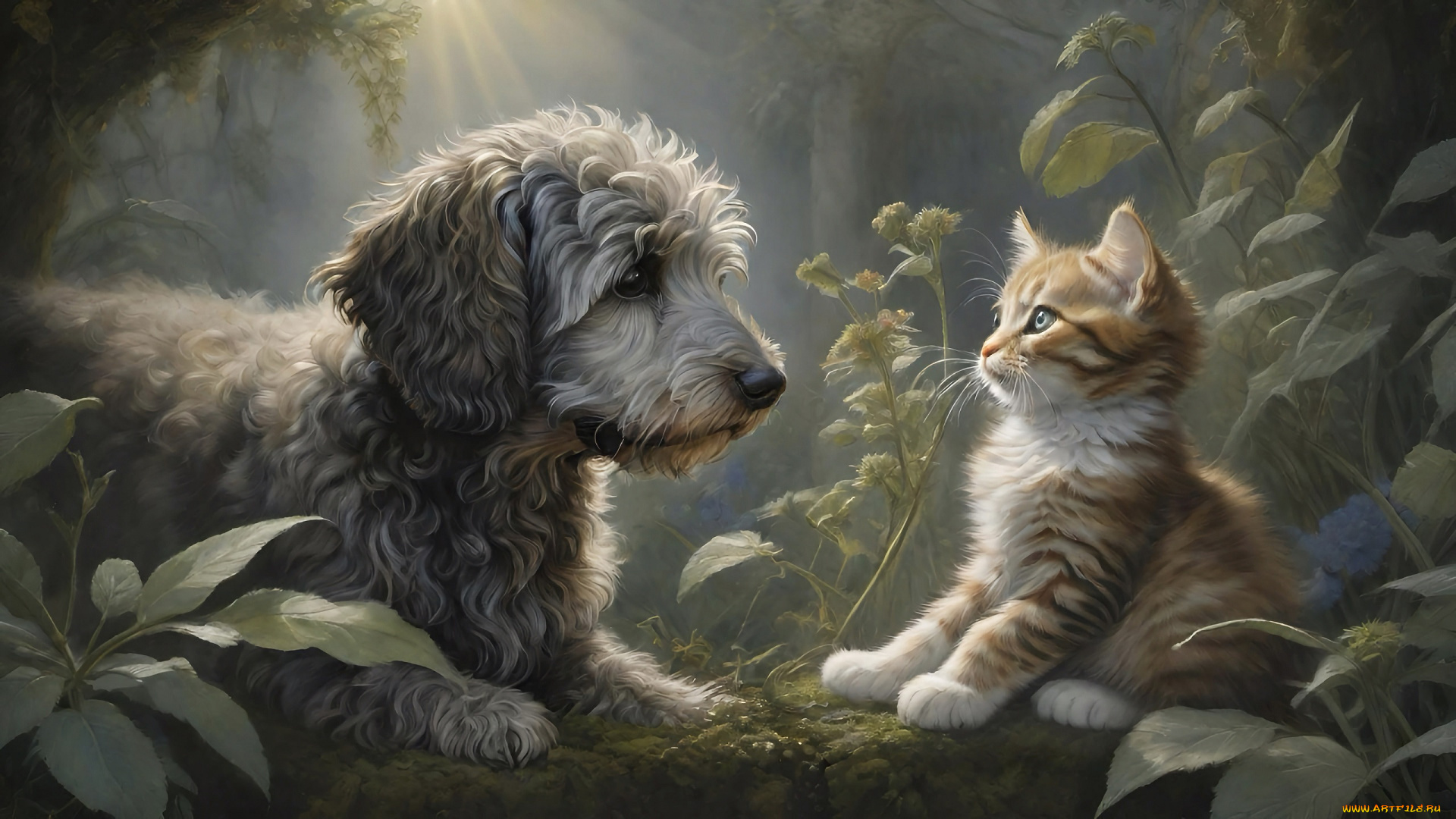 рисованное, животные, кот, кошка, собака