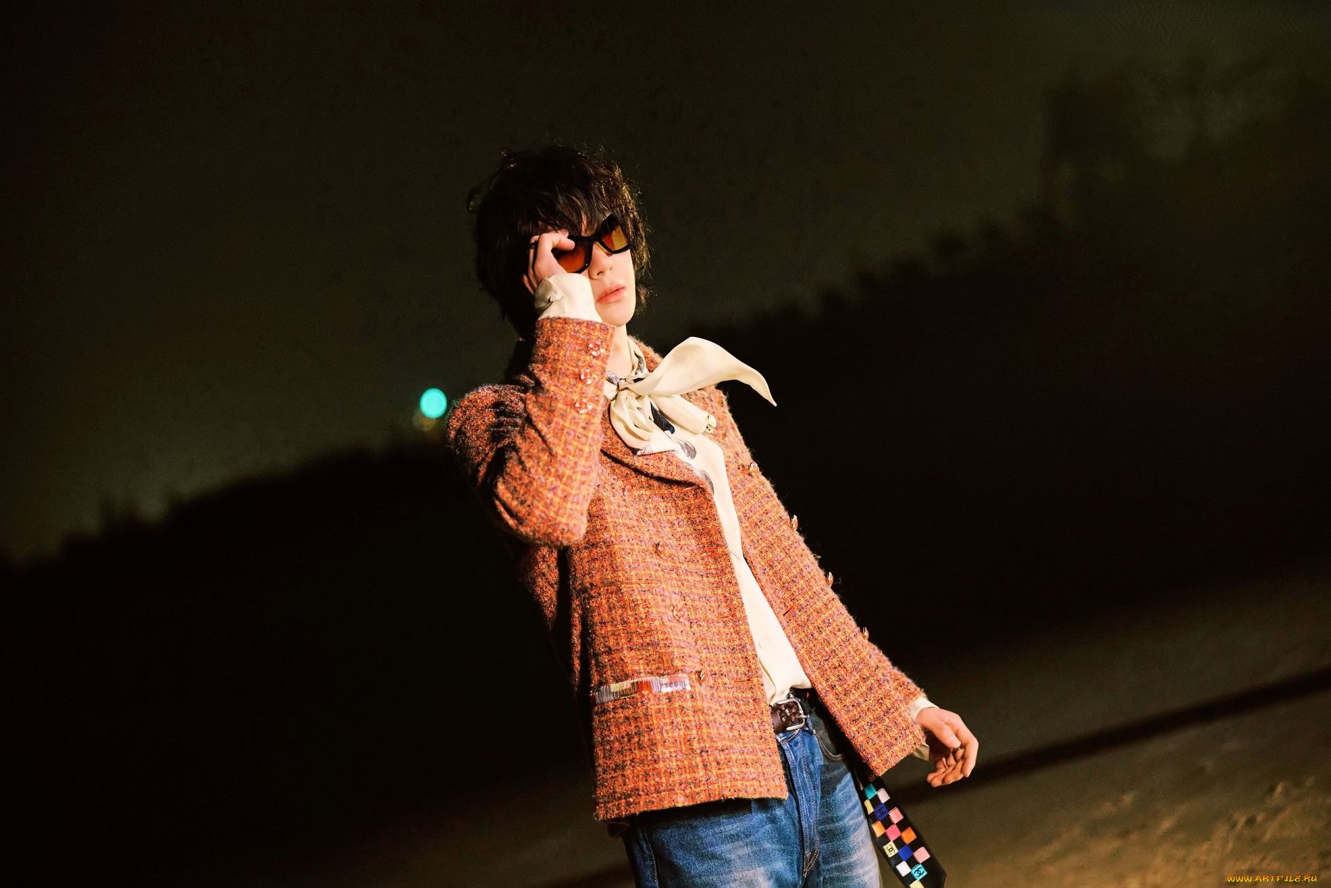 мужчины, wang, yi, bo, актер, пиджак, очки, джинсы, вечер