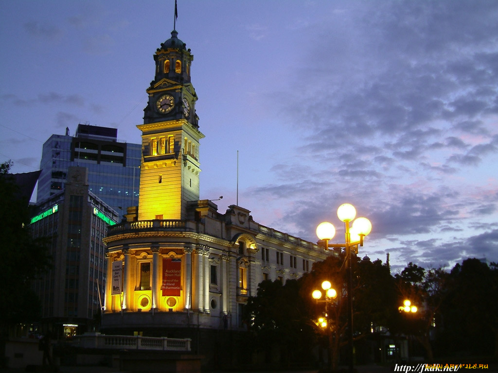 города, огни, ночного, auckland, new, zealand