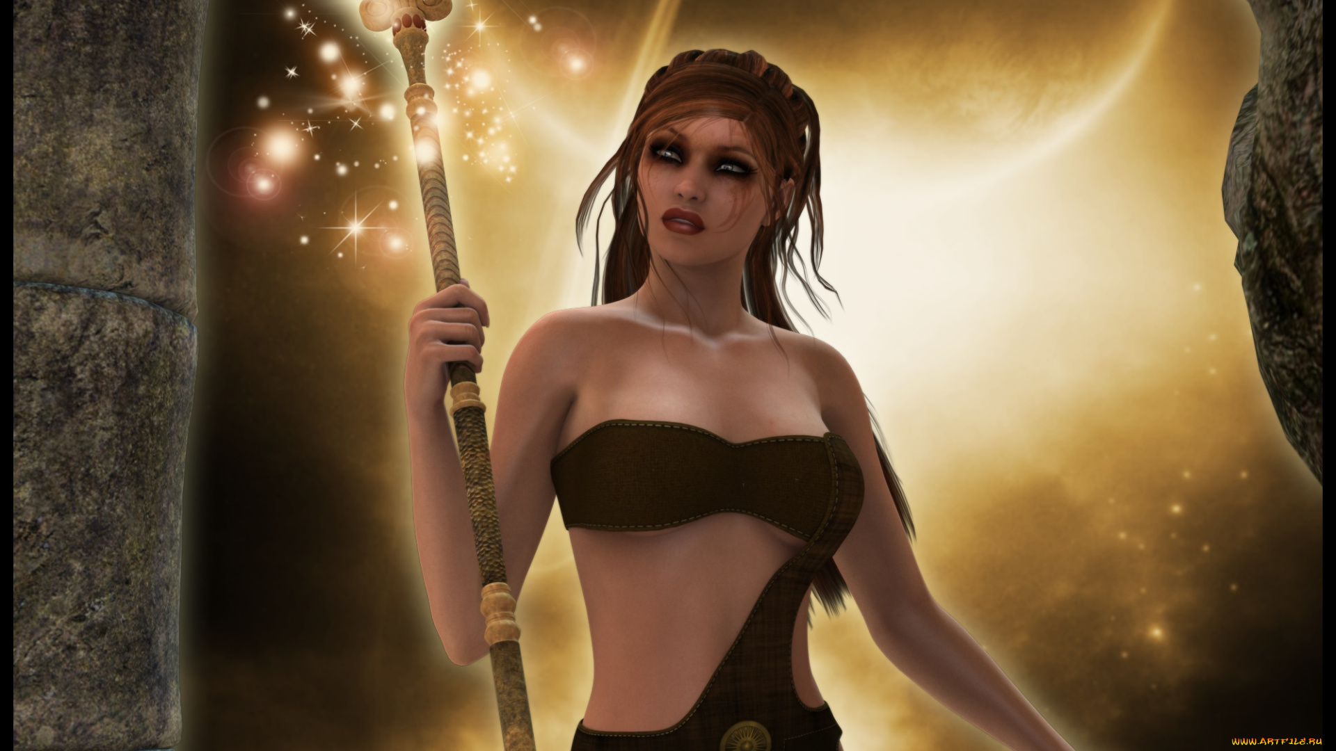 3д, графика, fantasy, , фантазия, девушка, жезл, магия
