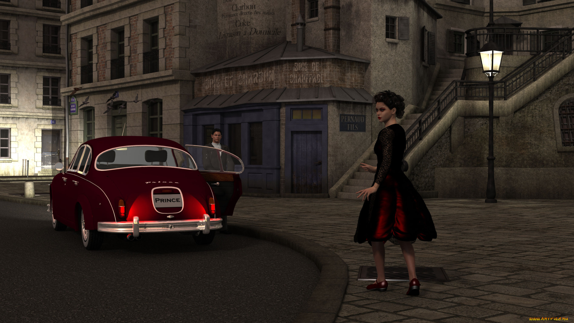 3д, графика, people, , люди, автомобиль, улица, мужчина, девушка