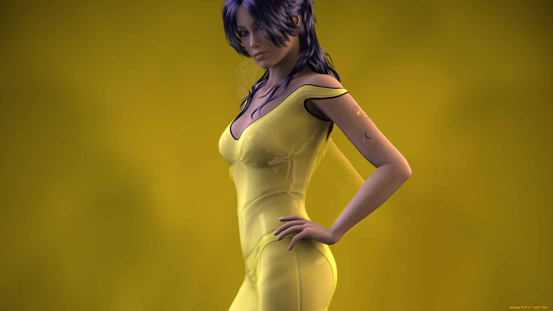 девушка, 3д, графика, people, , люди, желтый