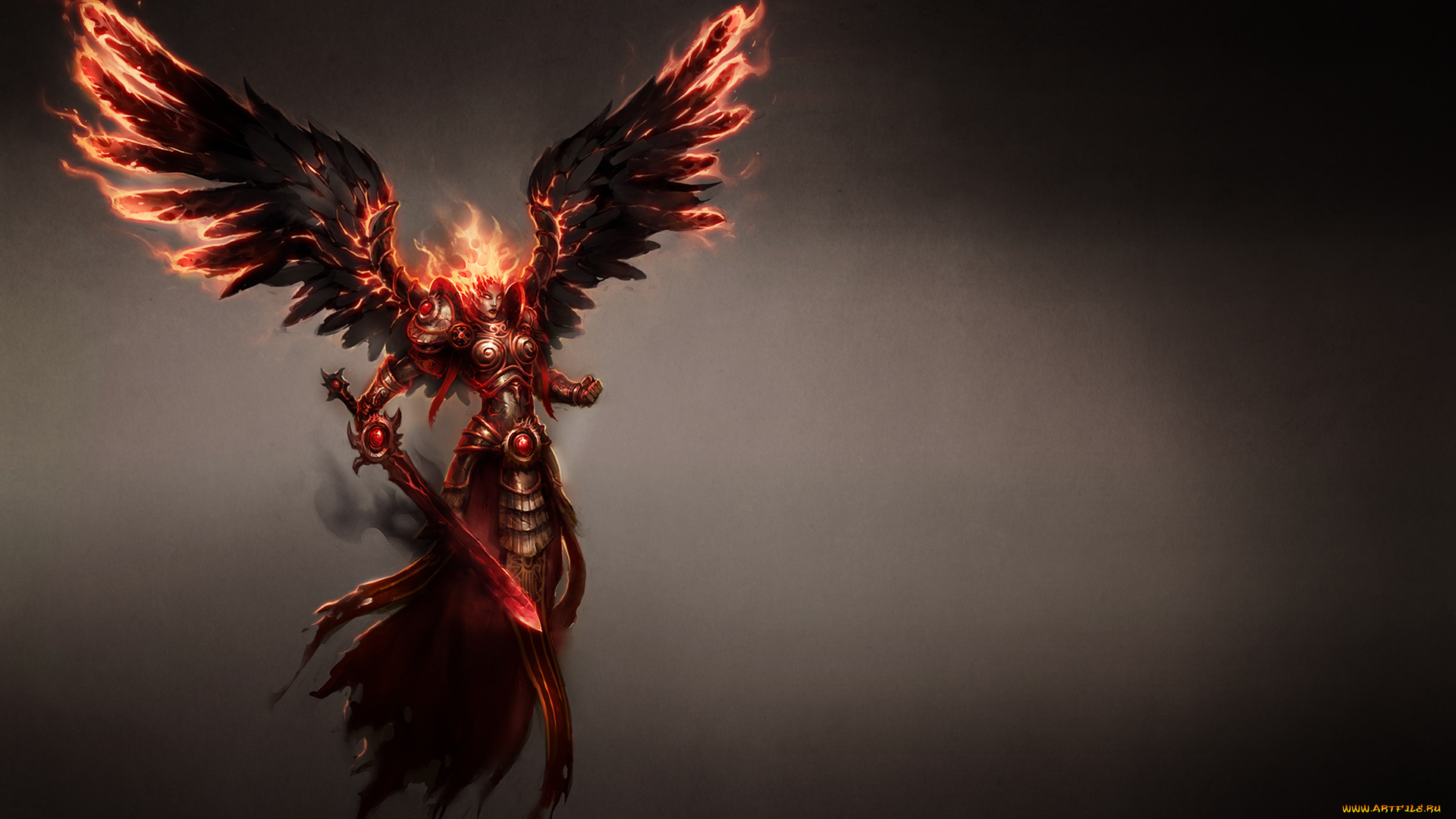 девушка, фэнтези, демоны, меч, крылья, магия