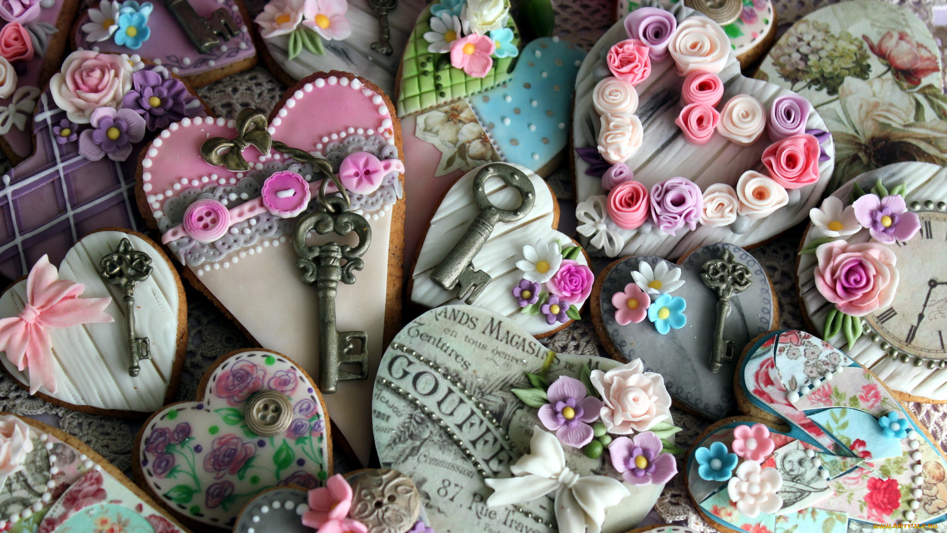 еда, пирожные, , кексы, , печенье, ключи, сердечки