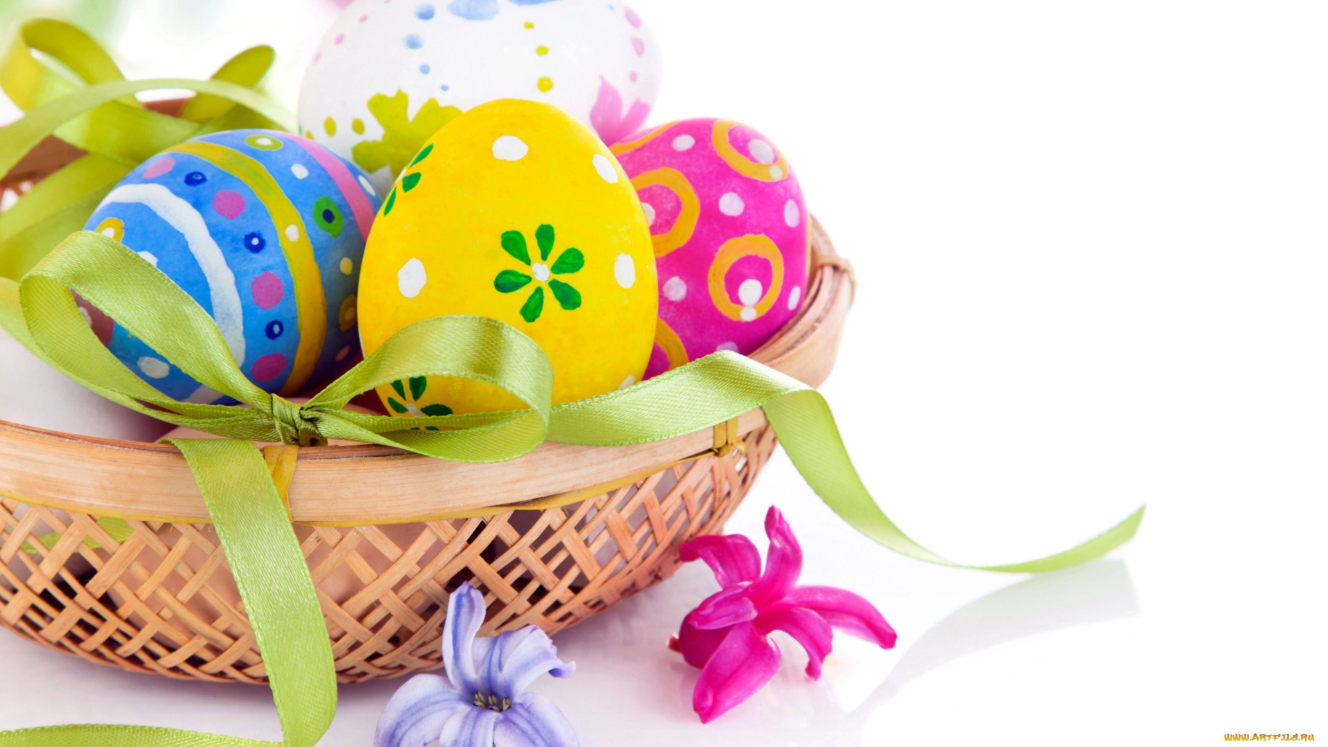 праздничные, пасха, лента, писанки, лепестки, гиацинт, бант