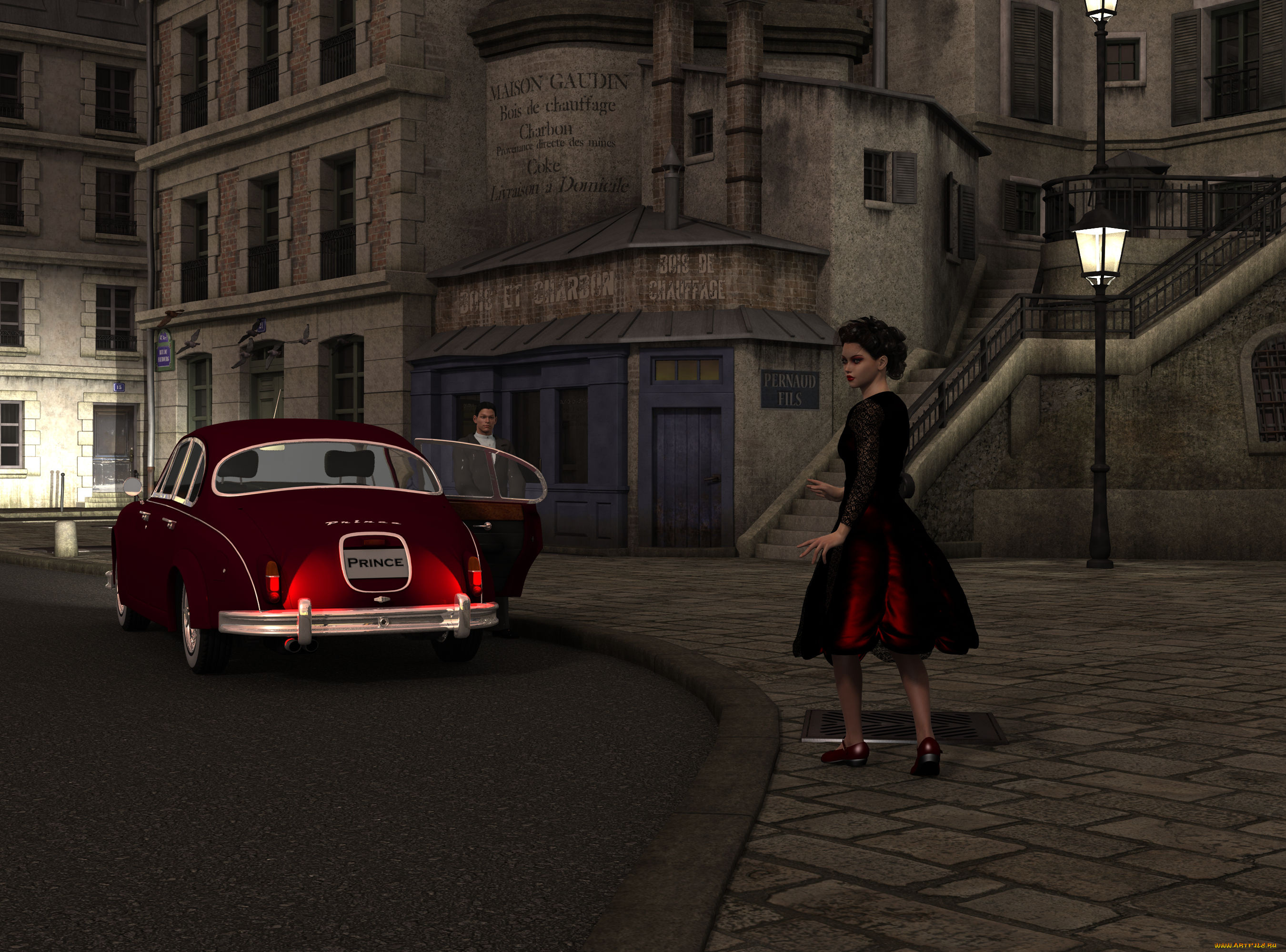 3д, графика, people, , люди, автомобиль, улица, мужчина, девушка