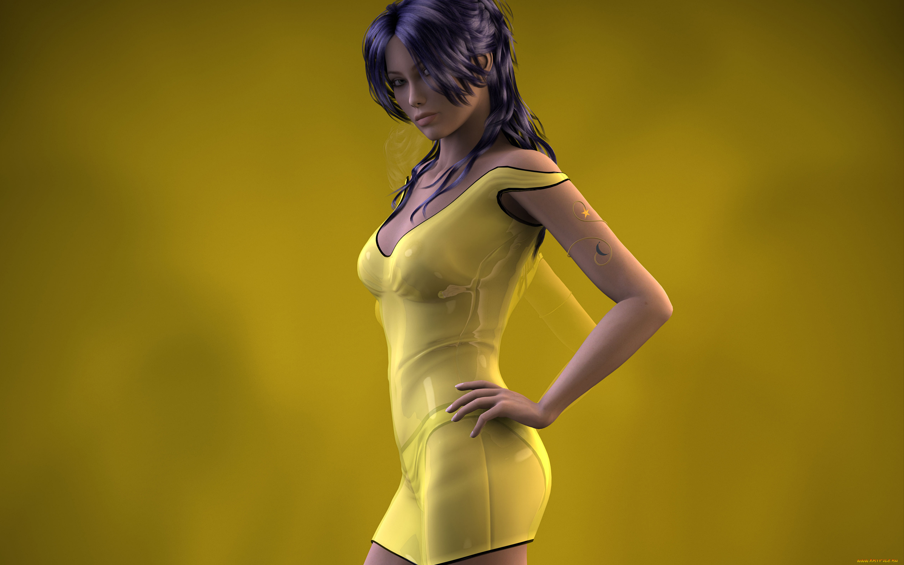 девушка, 3д, графика, people, , люди, желтый