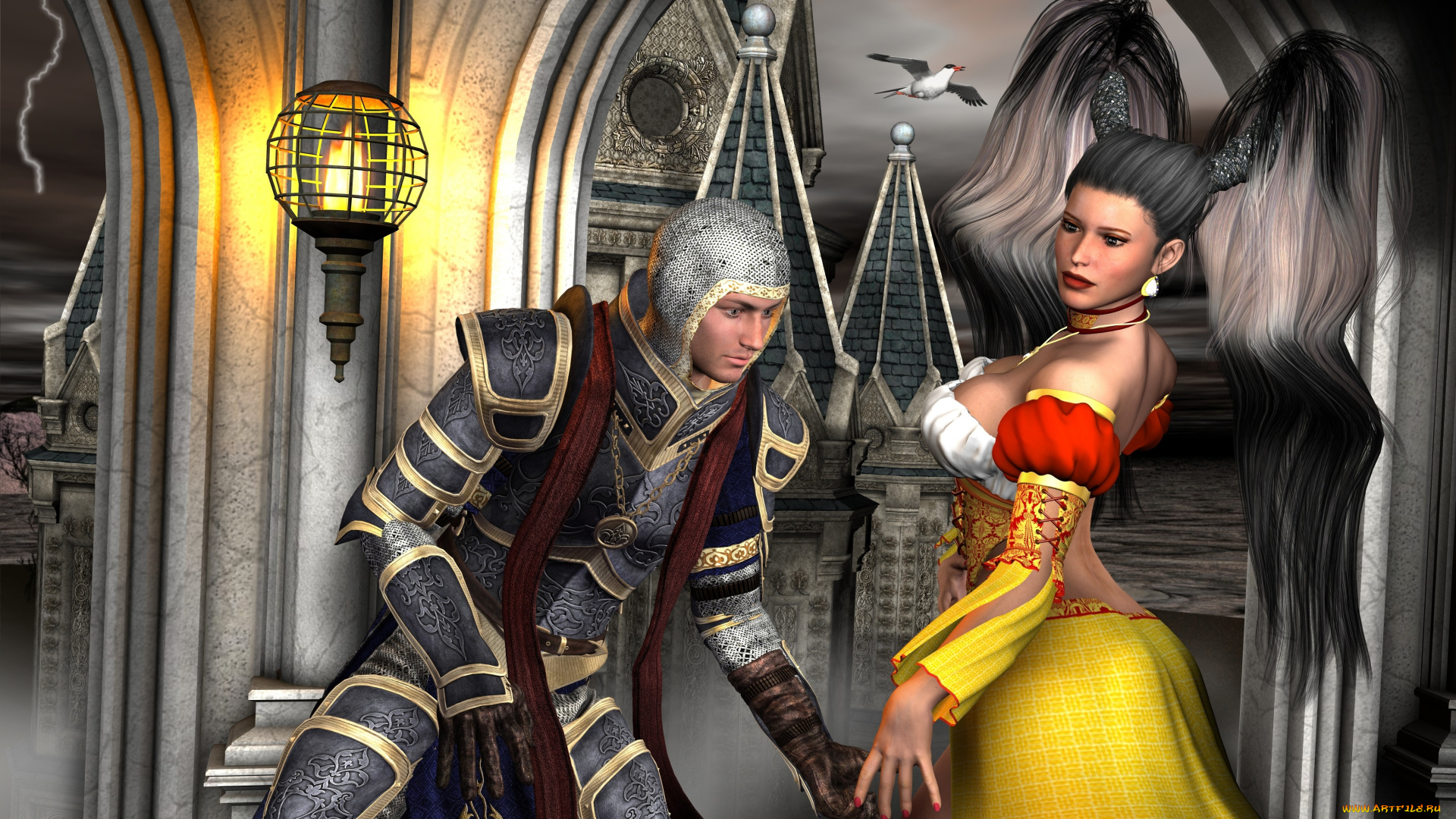 3д, графика, фантазия, , fantasy, мужчина, фон, взгляд, девушка