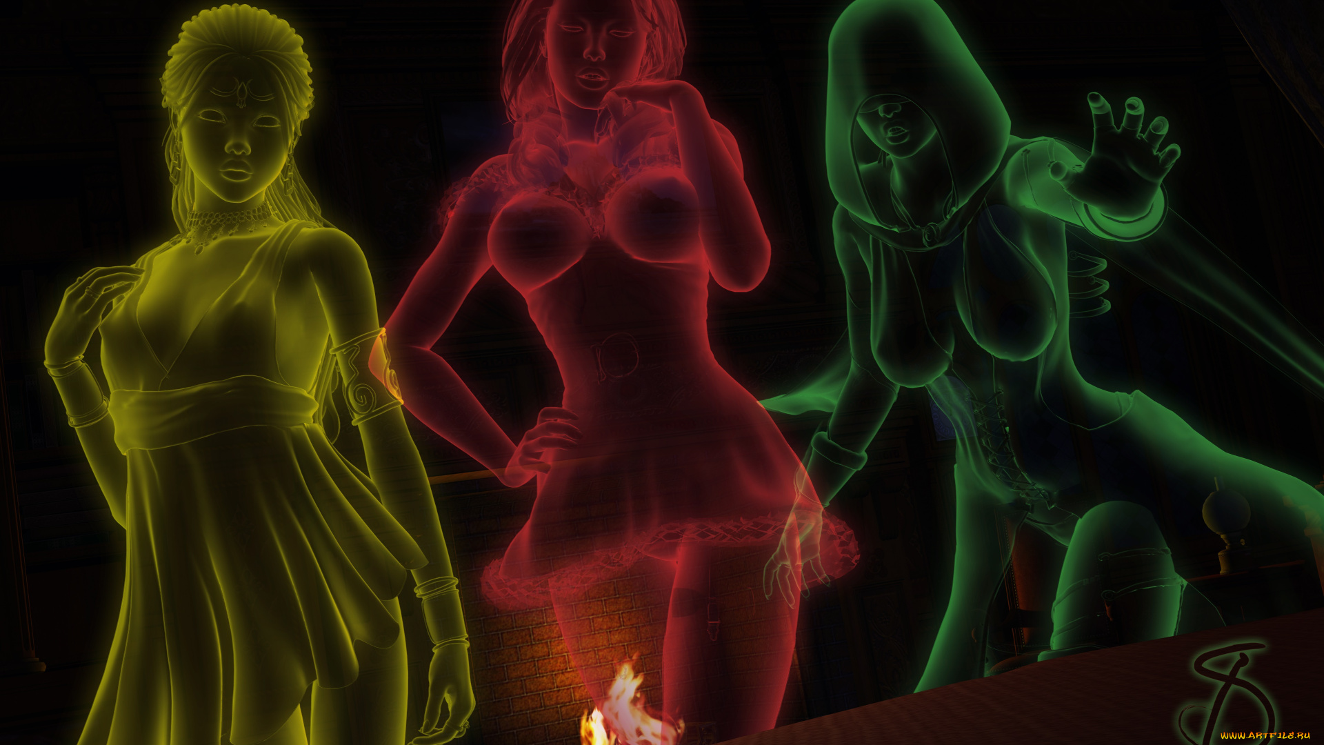 3д, графика, фантазия, , fantasy, призраки, фон, взгляд, девушки