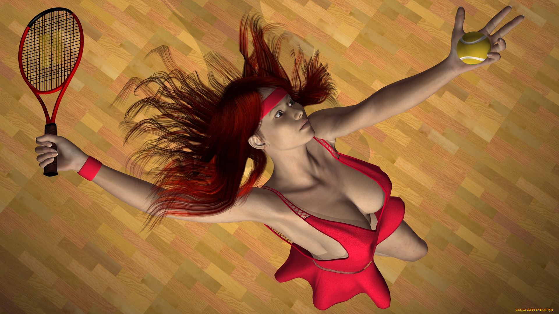 3д, графика, люди, , people, взгляд, девушка, фон, ракетка, мячик