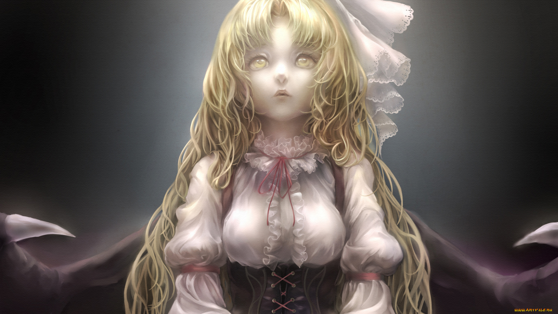 аниме, ангелы, , демоны, шнуровка, взгляд, вверх, длинные, волосы, крылья, девушка