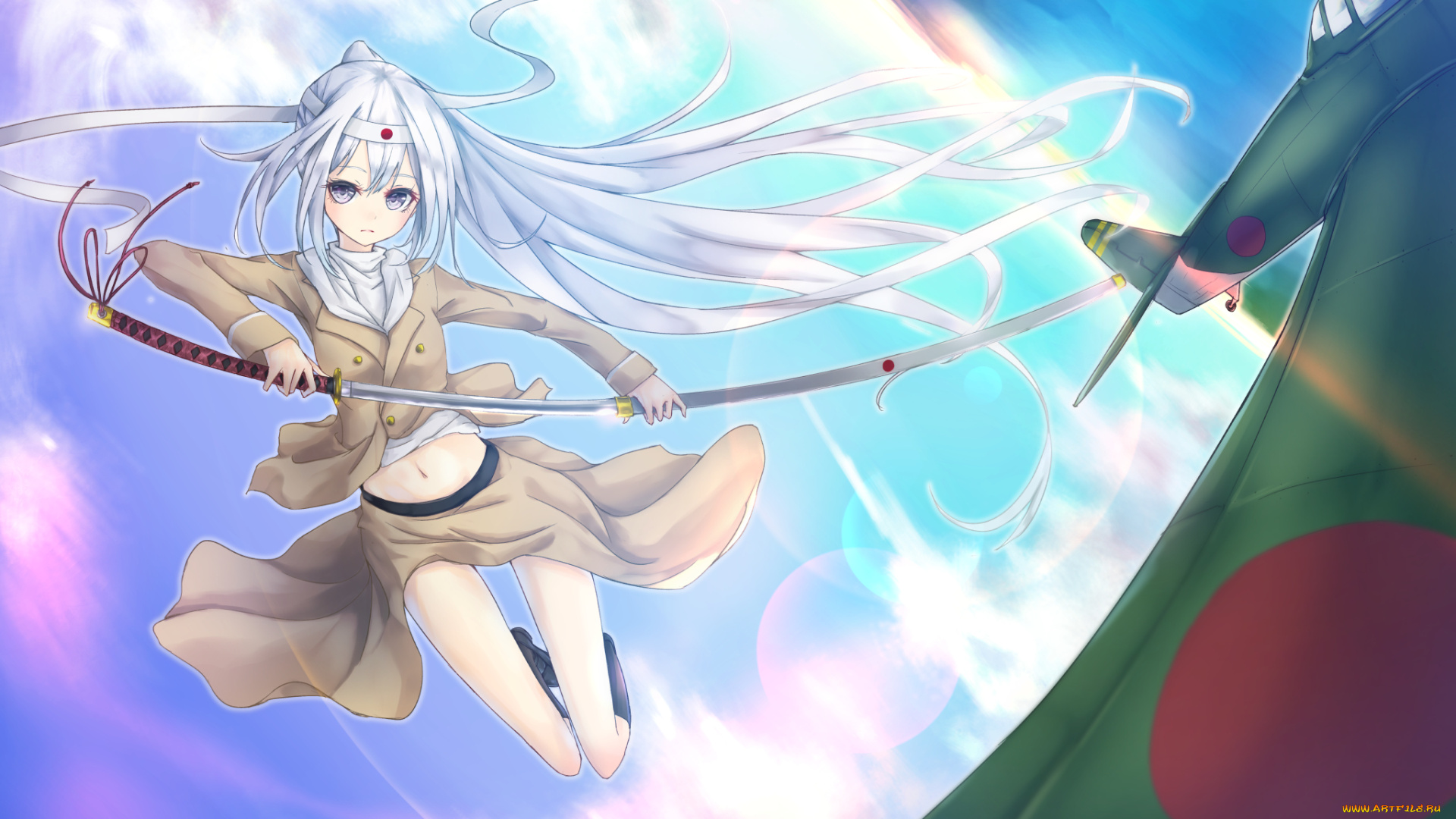 аниме, kantai, collection, equipments, fairy, меч, самолёт, девушка
