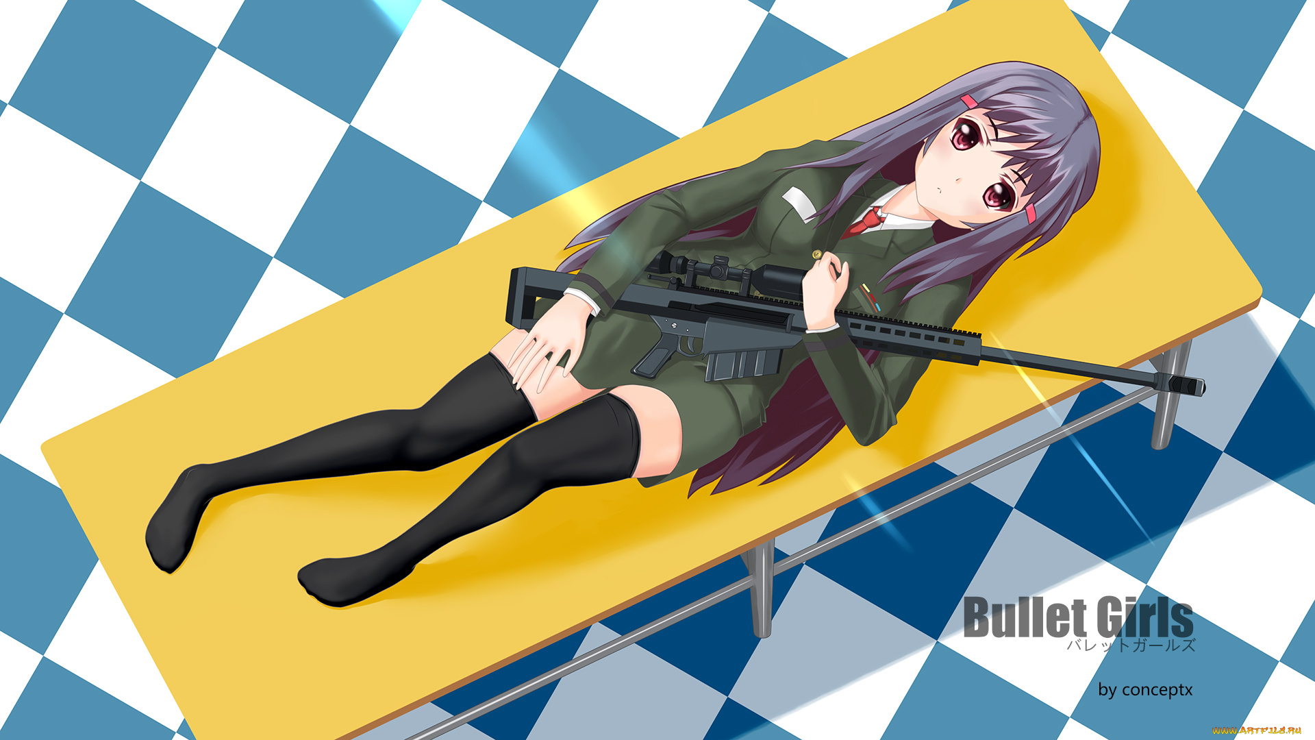 аниме, оружие, , техника, , технологии, conceptx, взгляд, шатенка, арт, девушка, bullet, girls