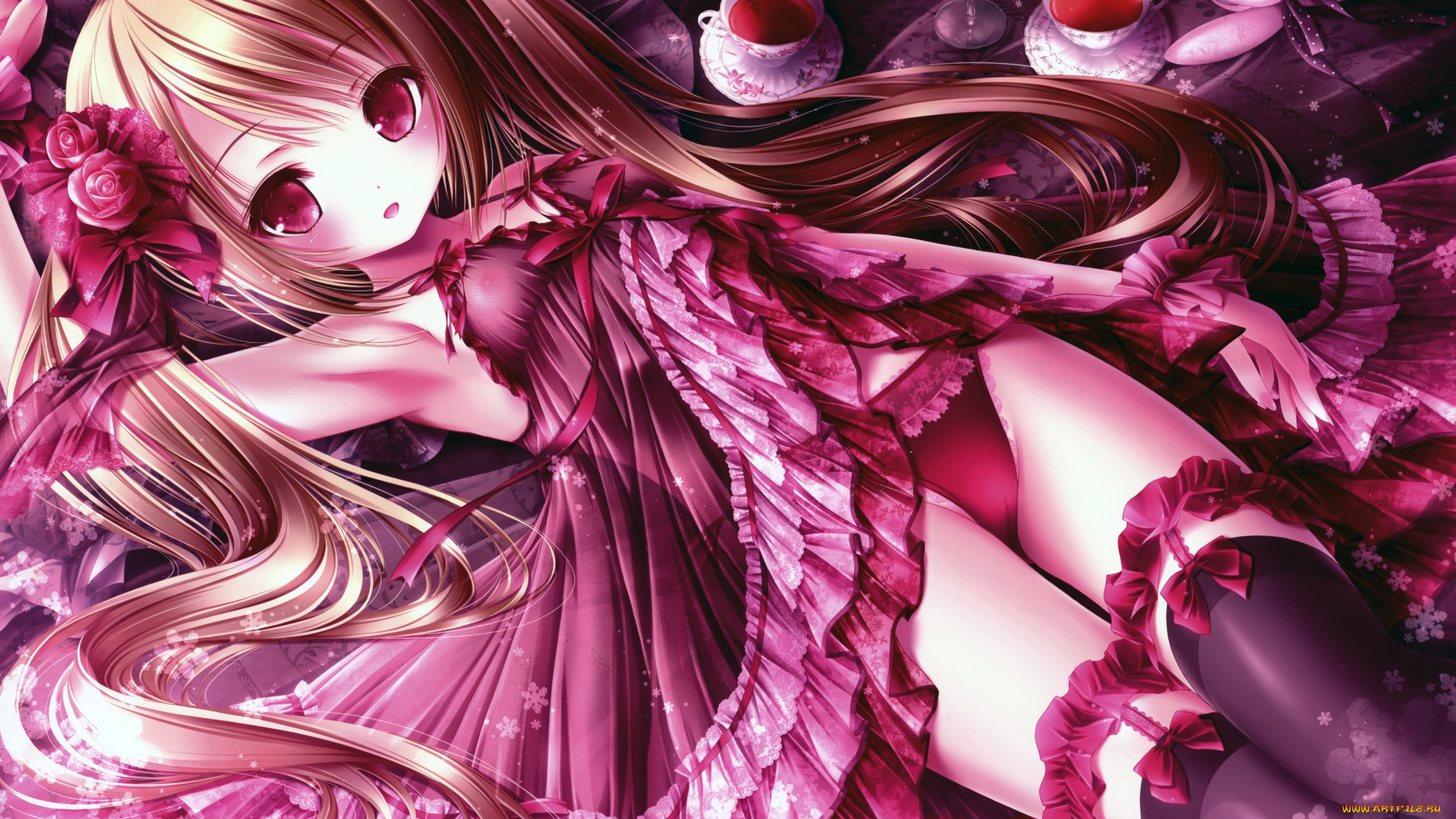 аниме, unknown, , другое, арт, девушка, еда, взгляд, tinkle