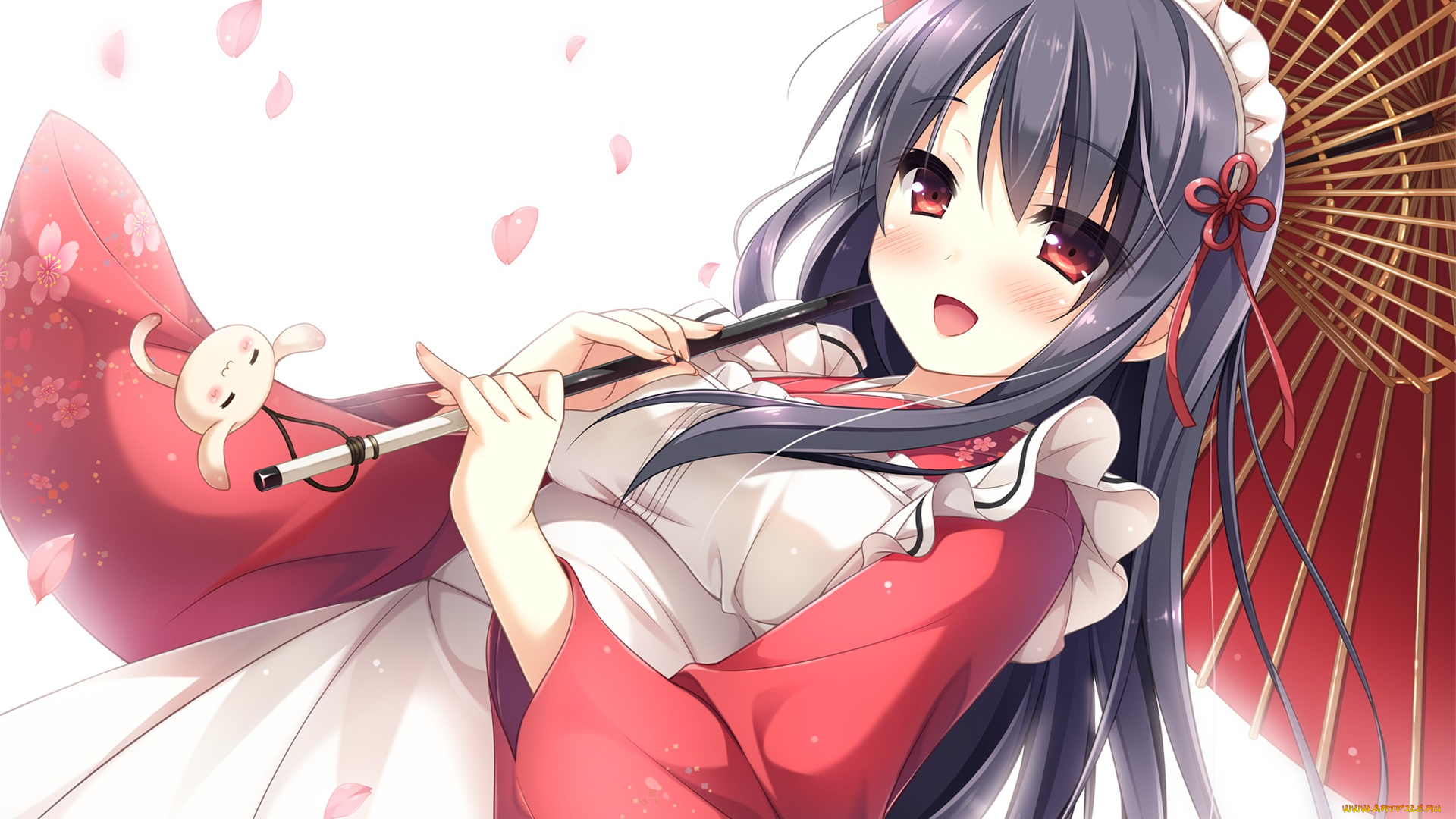 аниме, unknown, , другое, девушка, kusaka, hozumi, amakoi, syrups, tagme, manjuu-sama, лепестки, artist, зонтик