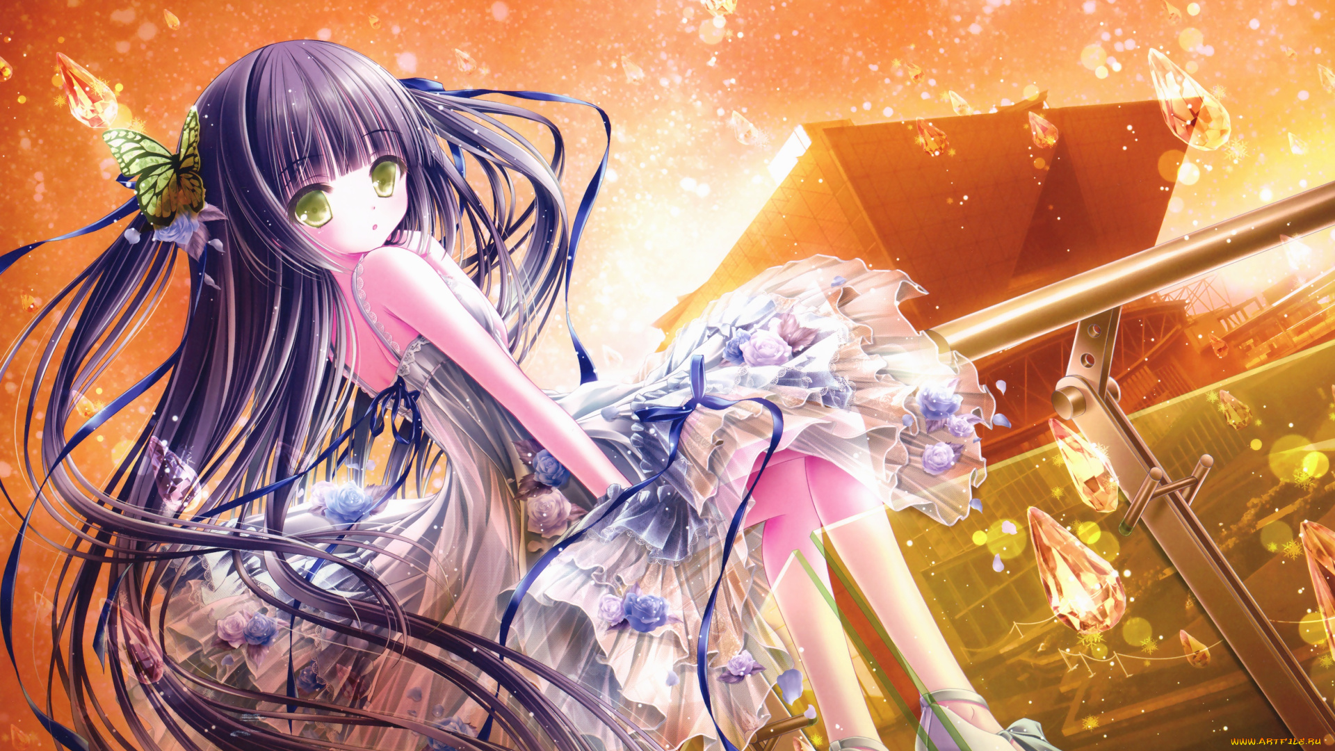 аниме, unknown, , другое, tinkle, арт, девушка, капли, взгляд, кристаллы