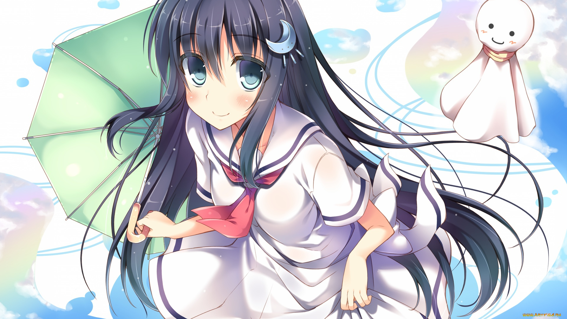 аниме, unknown, , другое, взгляд, девушка, арт, зонт, игрушка