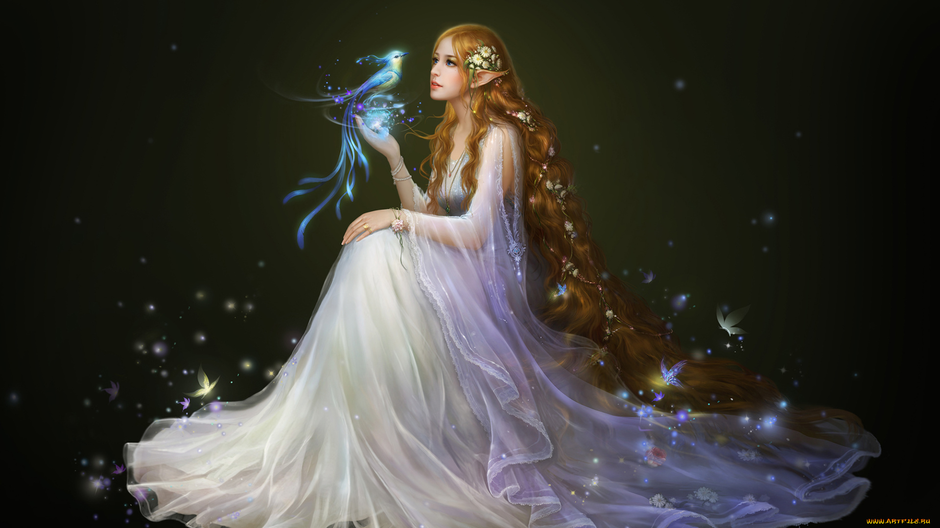 фэнтези, эльфы, фентези, эльфийка, птичка, арт