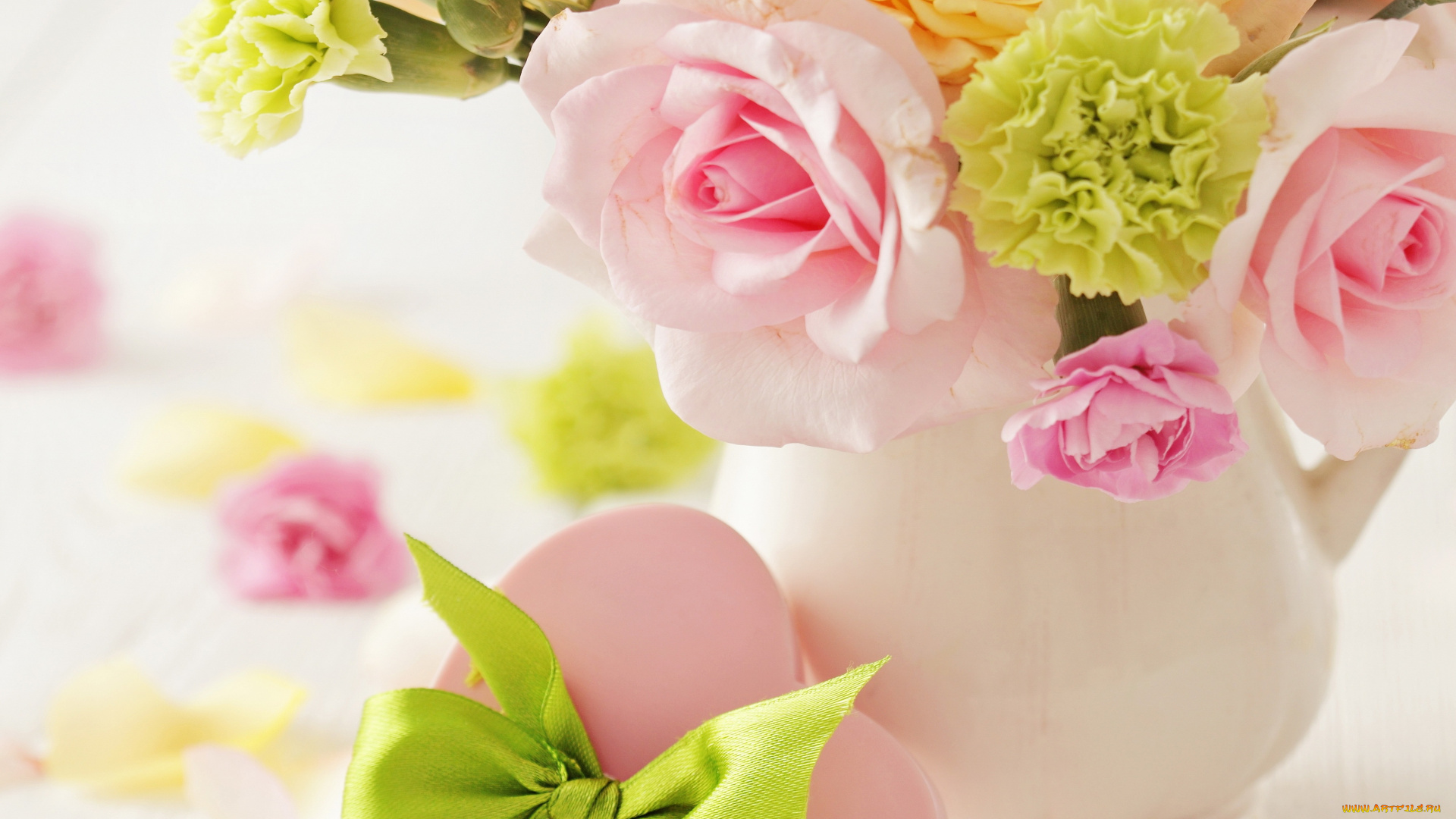 праздничные, день, святого, валентина, , сердечки, , любовь, roses, love, сердце, любовь, цветы, розы, ваза, нежные, букет, pastel, delicate, flowers, heart