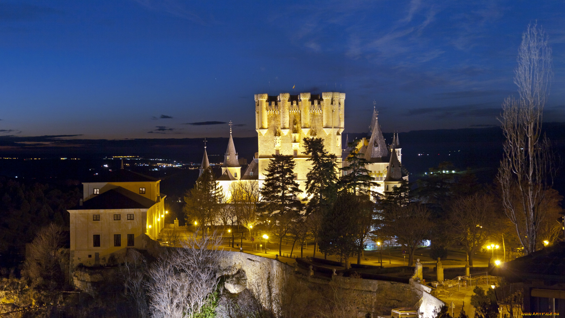 замок, alcazar, segovia, испания, города, замки, испании, огни, ночь, испания, alcazar, segovia, замок