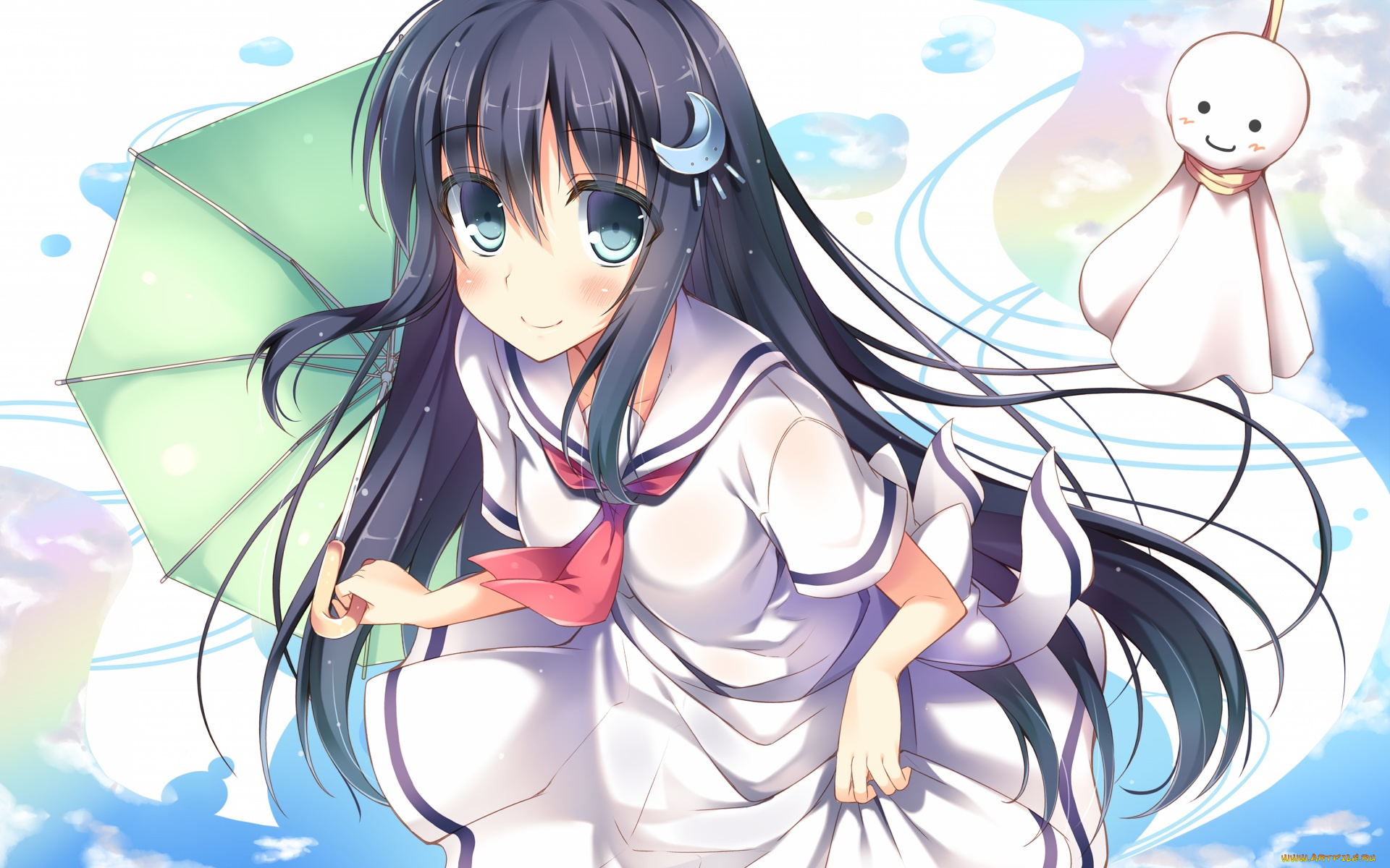 аниме, unknown, , другое, взгляд, девушка, арт, зонт, игрушка