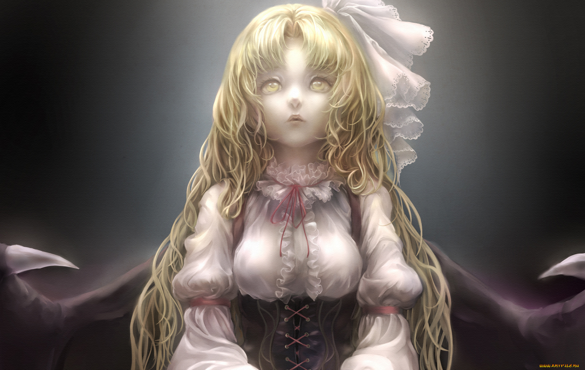 аниме, ангелы, , демоны, шнуровка, взгляд, вверх, длинные, волосы, крылья, девушка