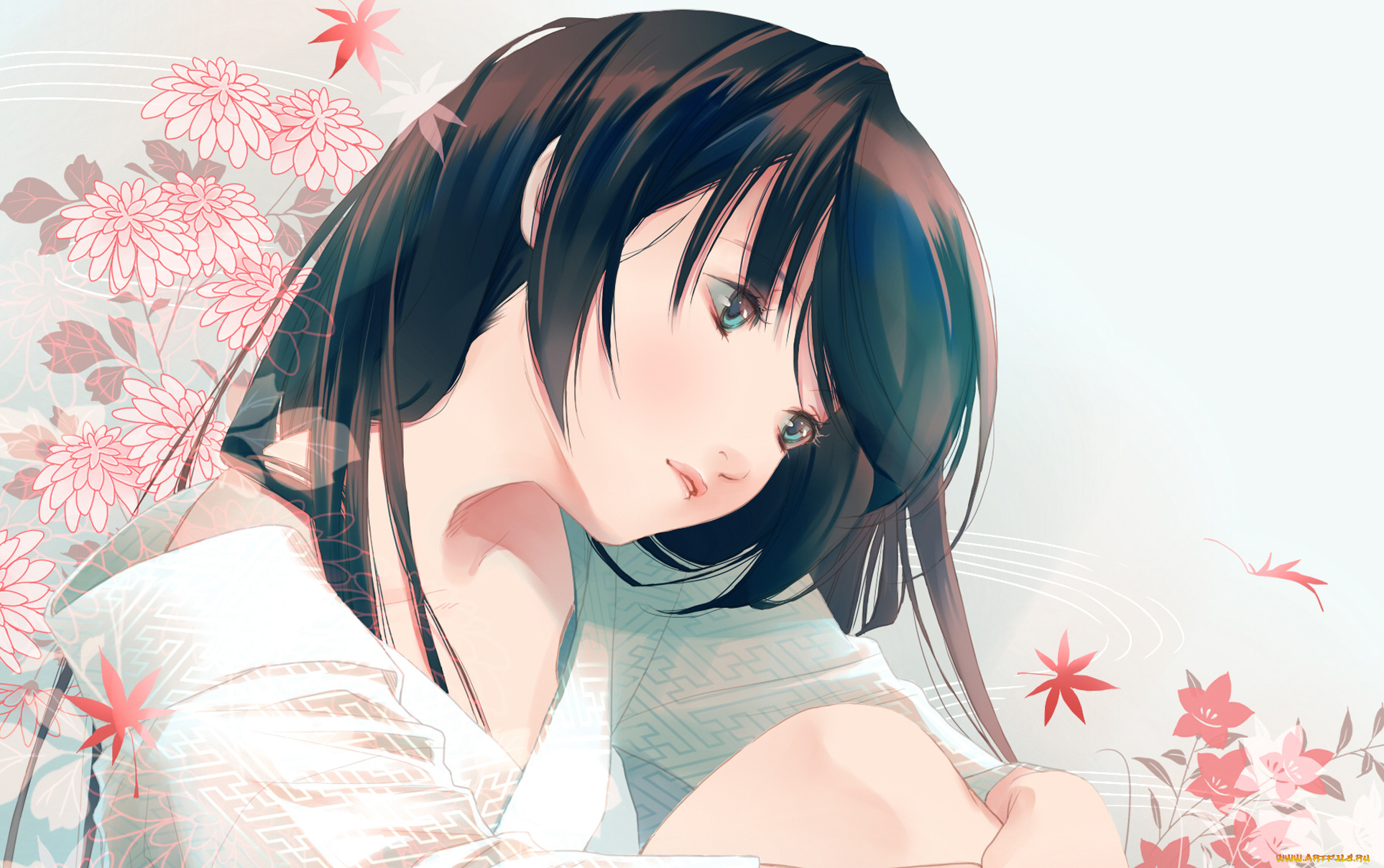 аниме, unknown, , другое, fuuchouin, kazuki, девушка, цветы, листья