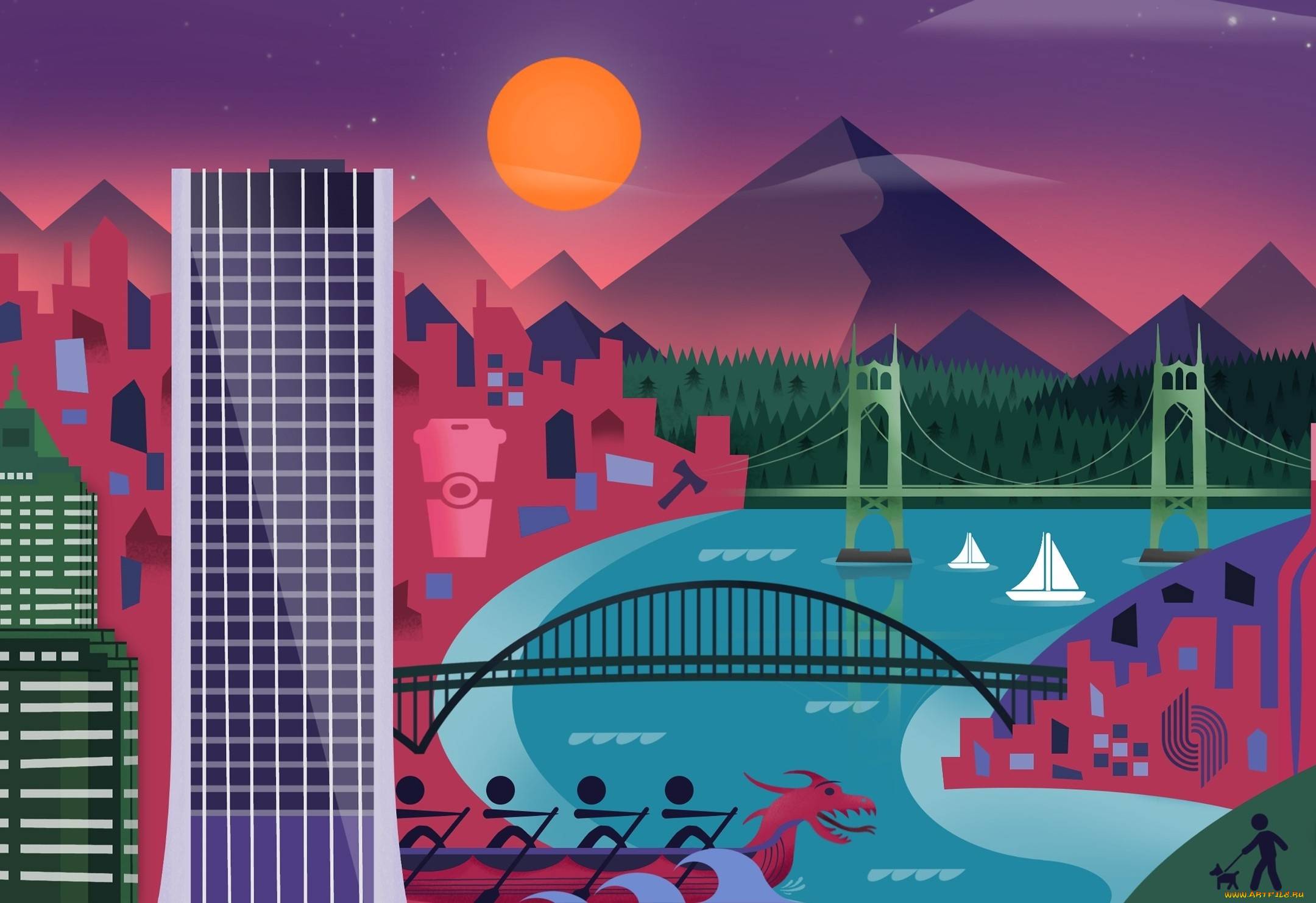 векторная, графика, город, city, abstraction, lollipop, material, design