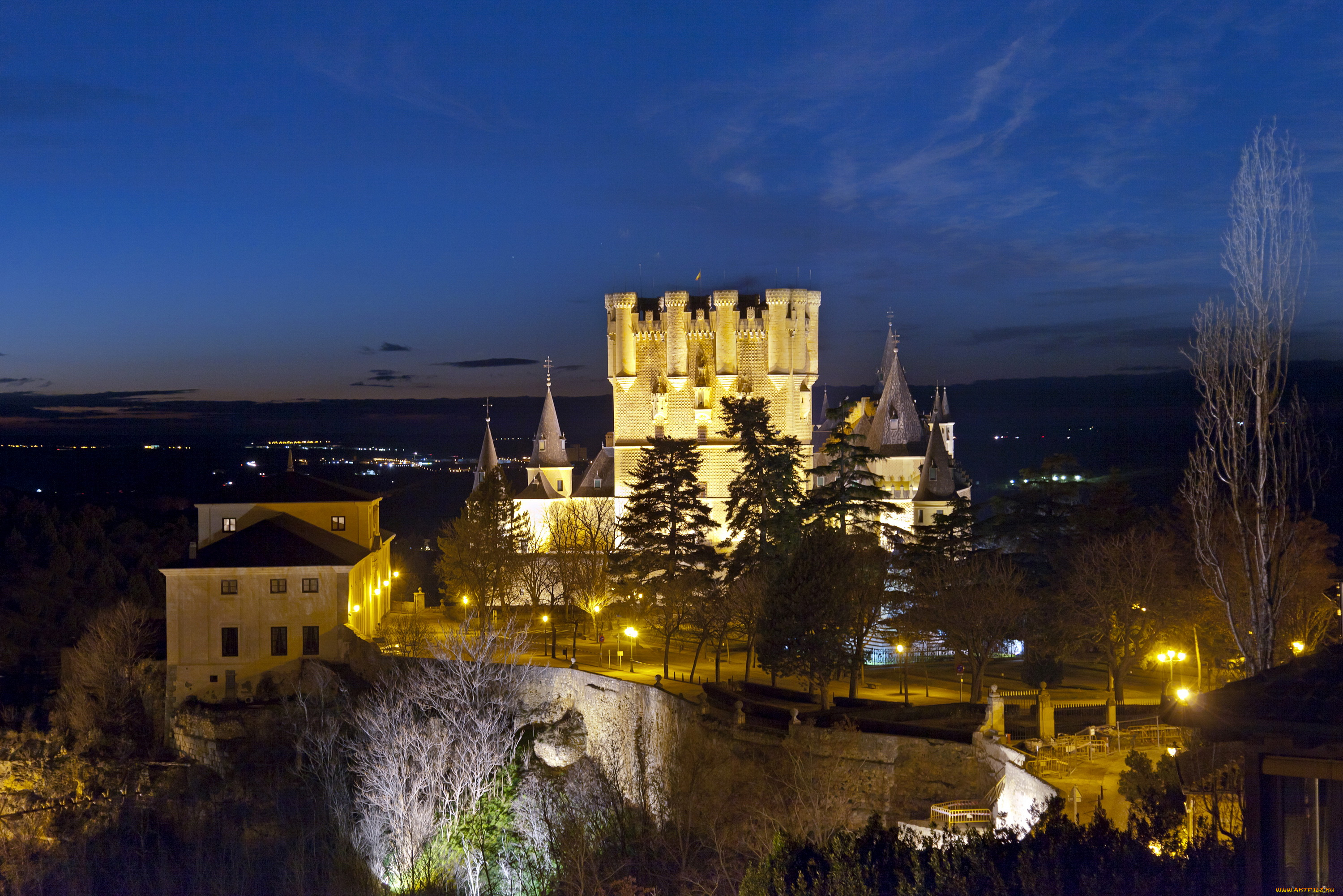 замок, alcazar, segovia, испания, города, замки, испании, огни, ночь, испания, alcazar, segovia, замок