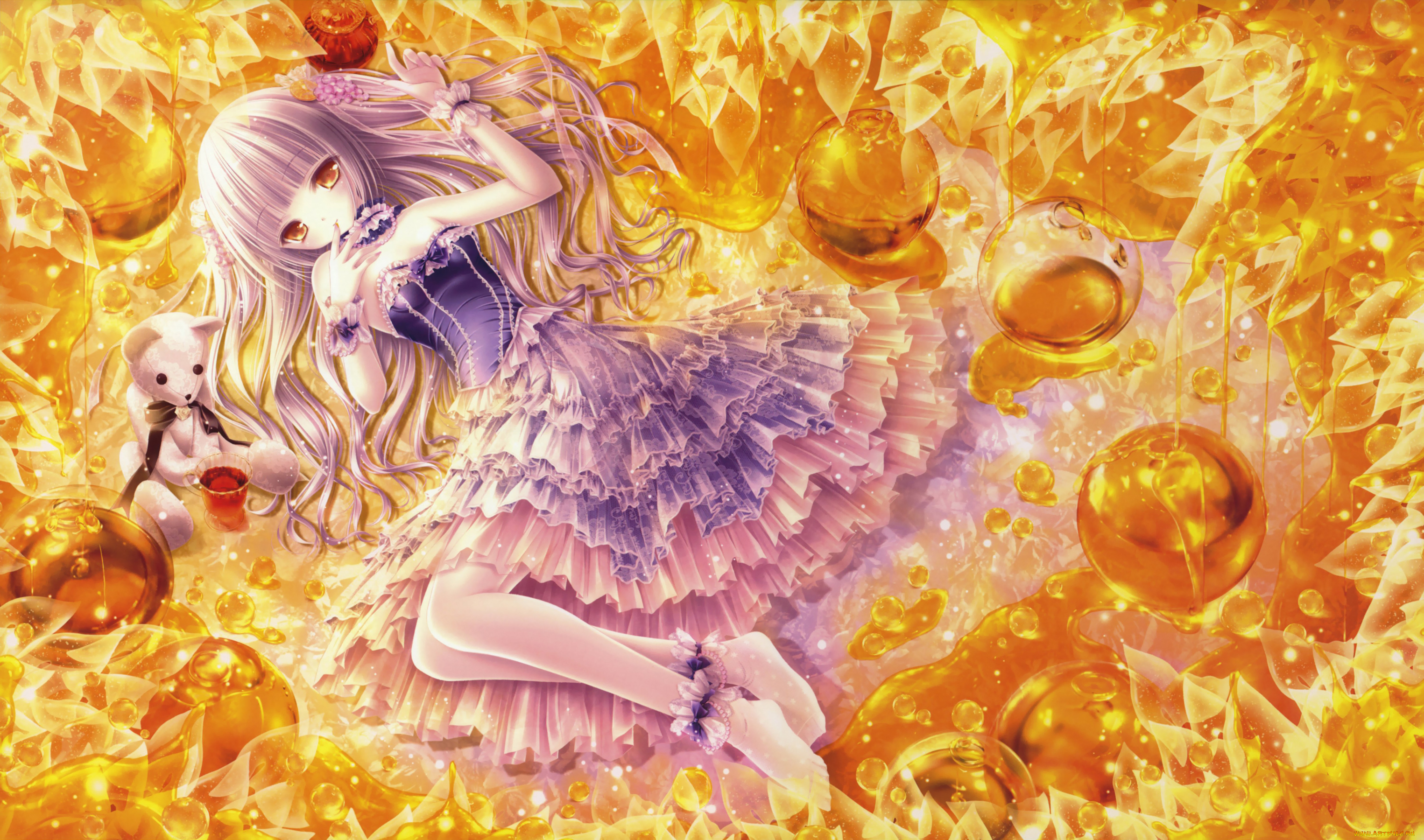 аниме, unknown, , другое, игрушка, мишка, сферы, шары, лежа, мёд, лоли, девочка, tinkle, tinkerbell, арт