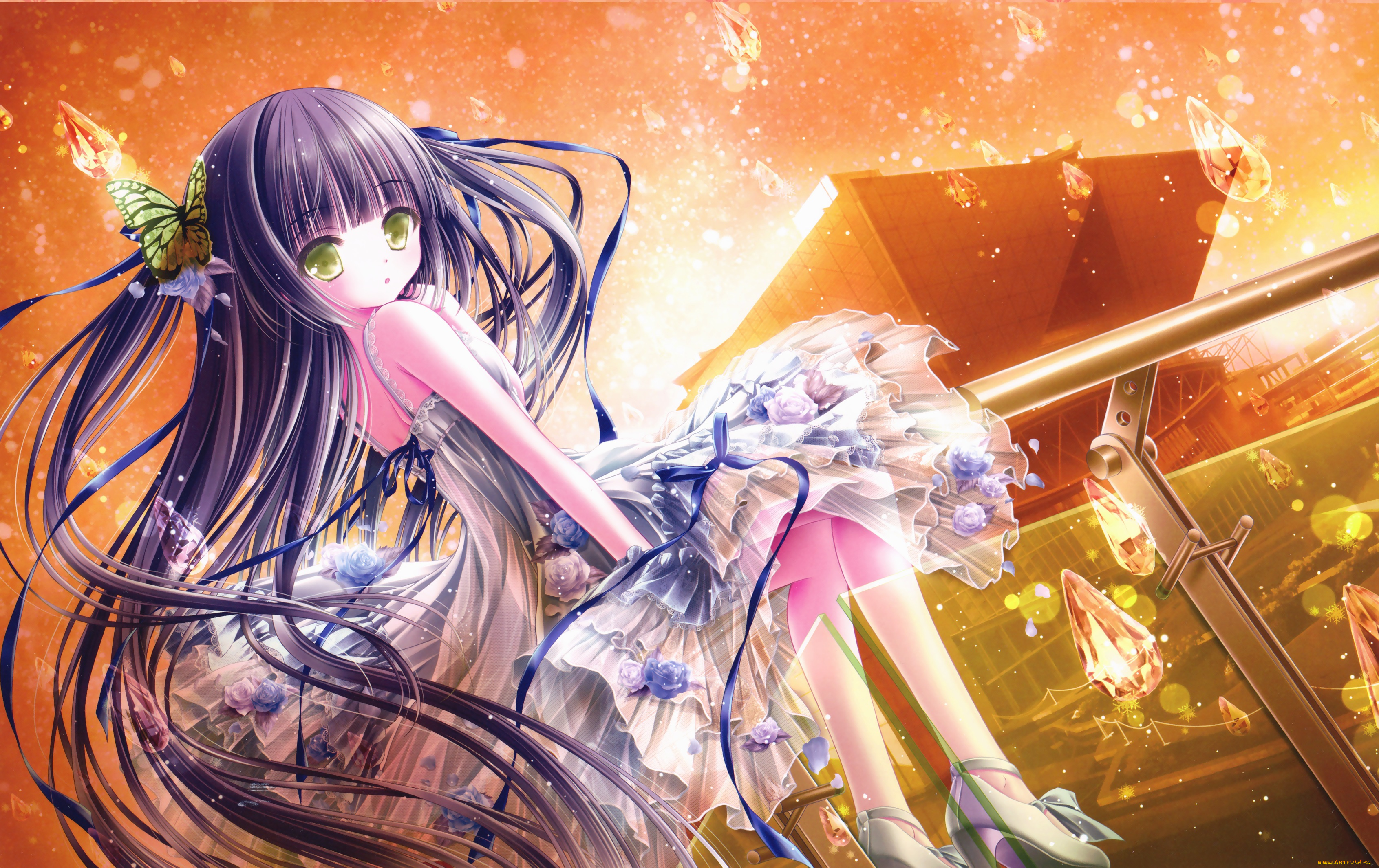 аниме, unknown, , другое, tinkle, арт, девушка, капли, взгляд, кристаллы