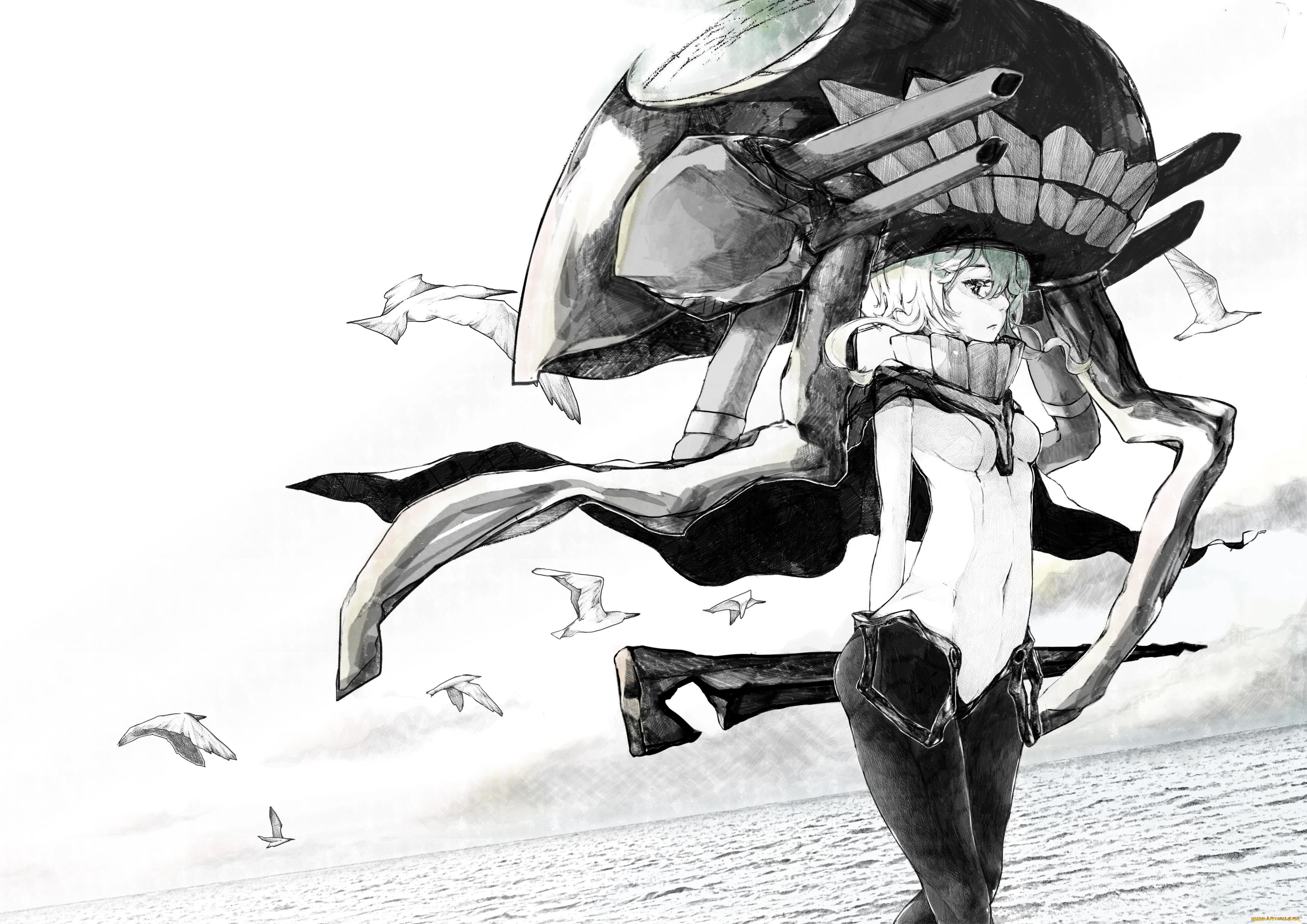 аниме, kantai, collection, luminous, darkness, nello, девушка, арт, wo-class, aircraft, carrier, kantai, collection