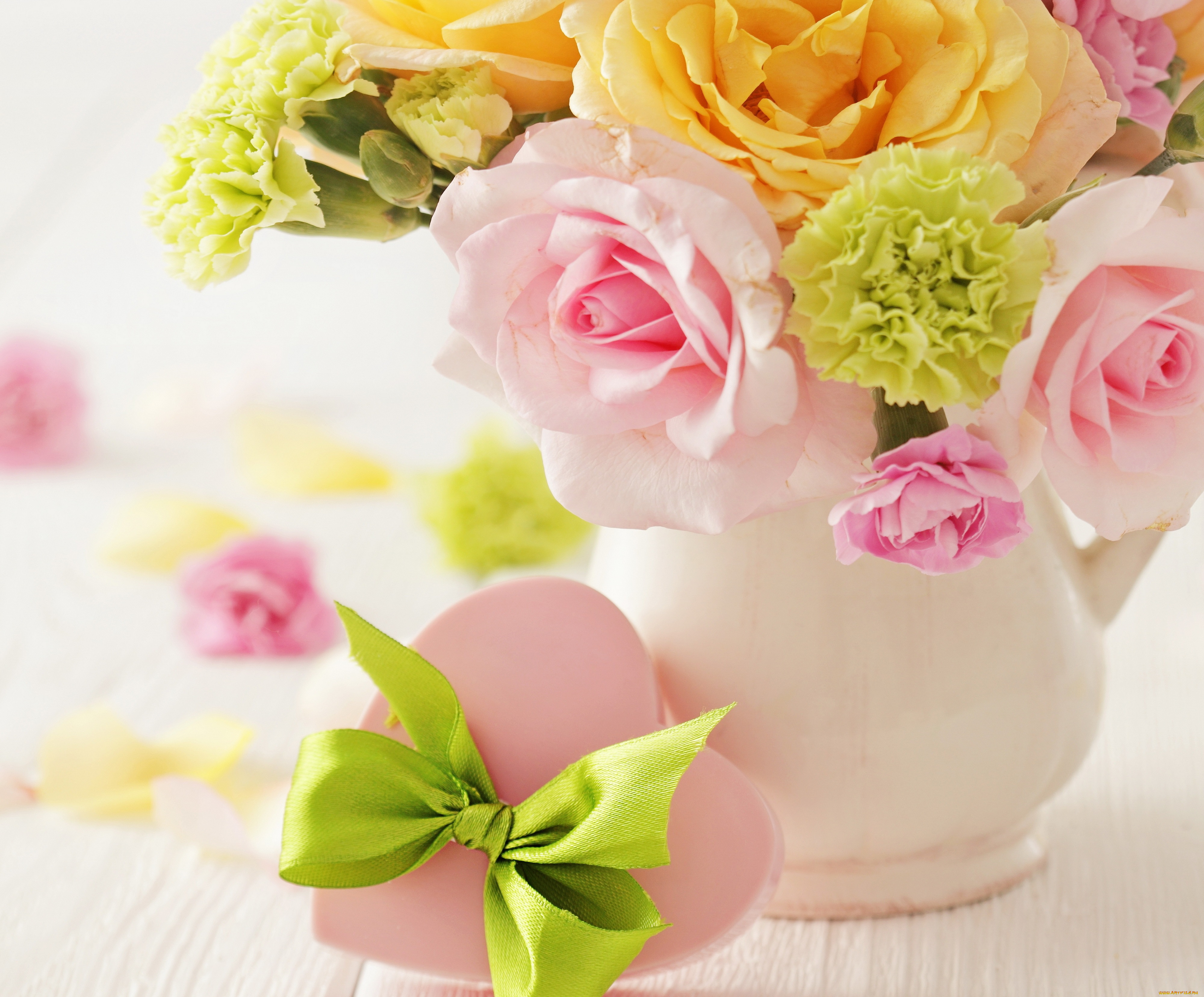 праздничные, день, святого, валентина, , сердечки, , любовь, roses, love, сердце, любовь, цветы, розы, ваза, нежные, букет, pastel, delicate, flowers, heart