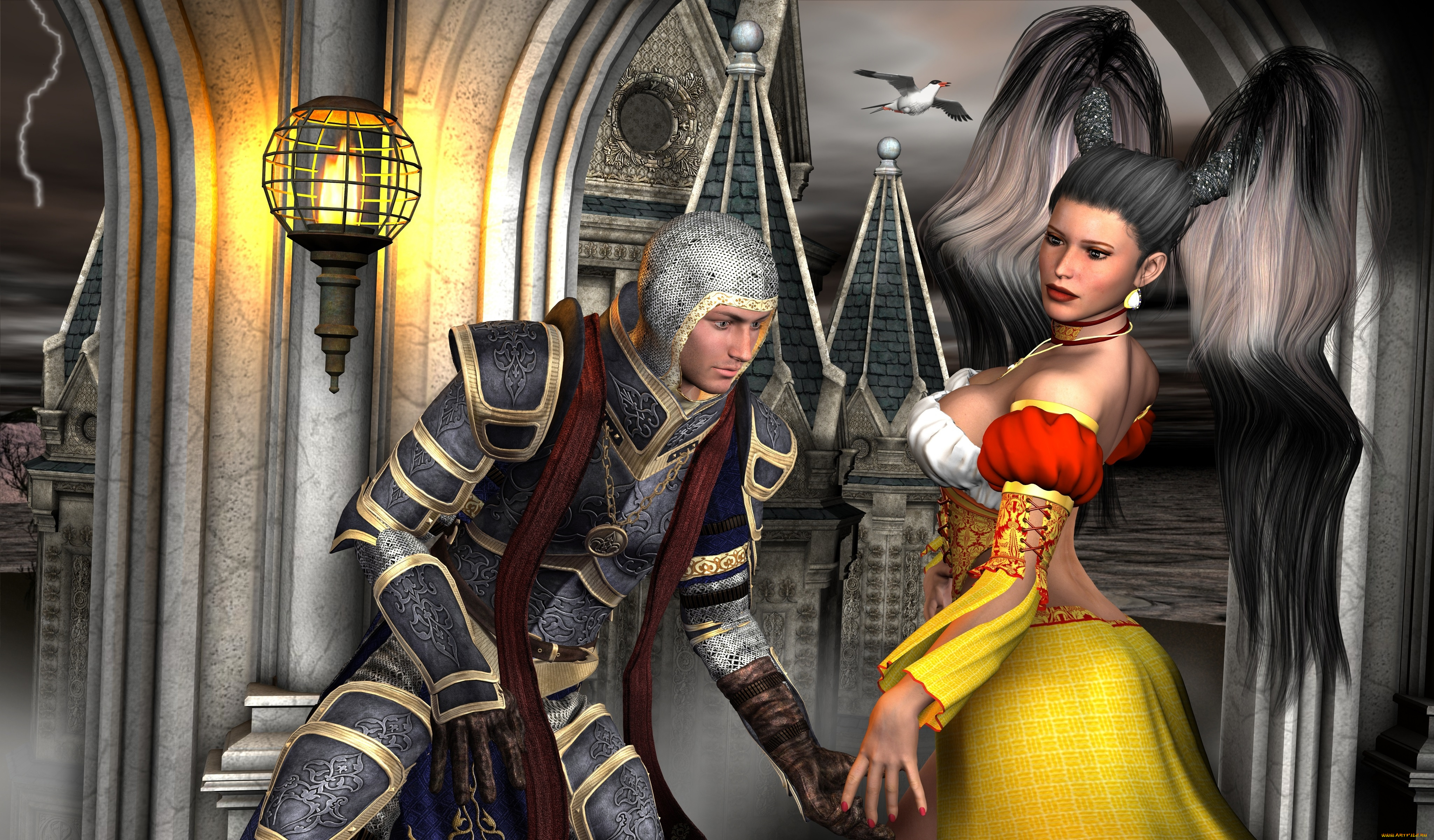 3д, графика, фантазия, , fantasy, мужчина, фон, взгляд, девушка